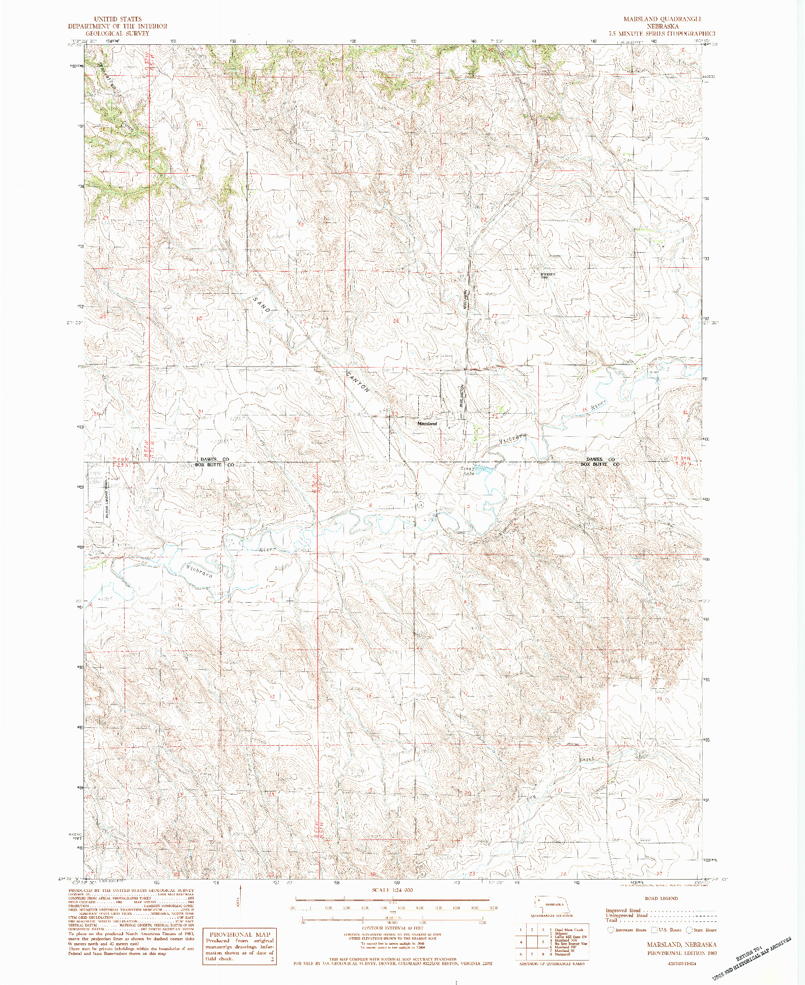 USGS 1:24000-SCALE QUADRANGLE FOR MARSLAND, NE 1983