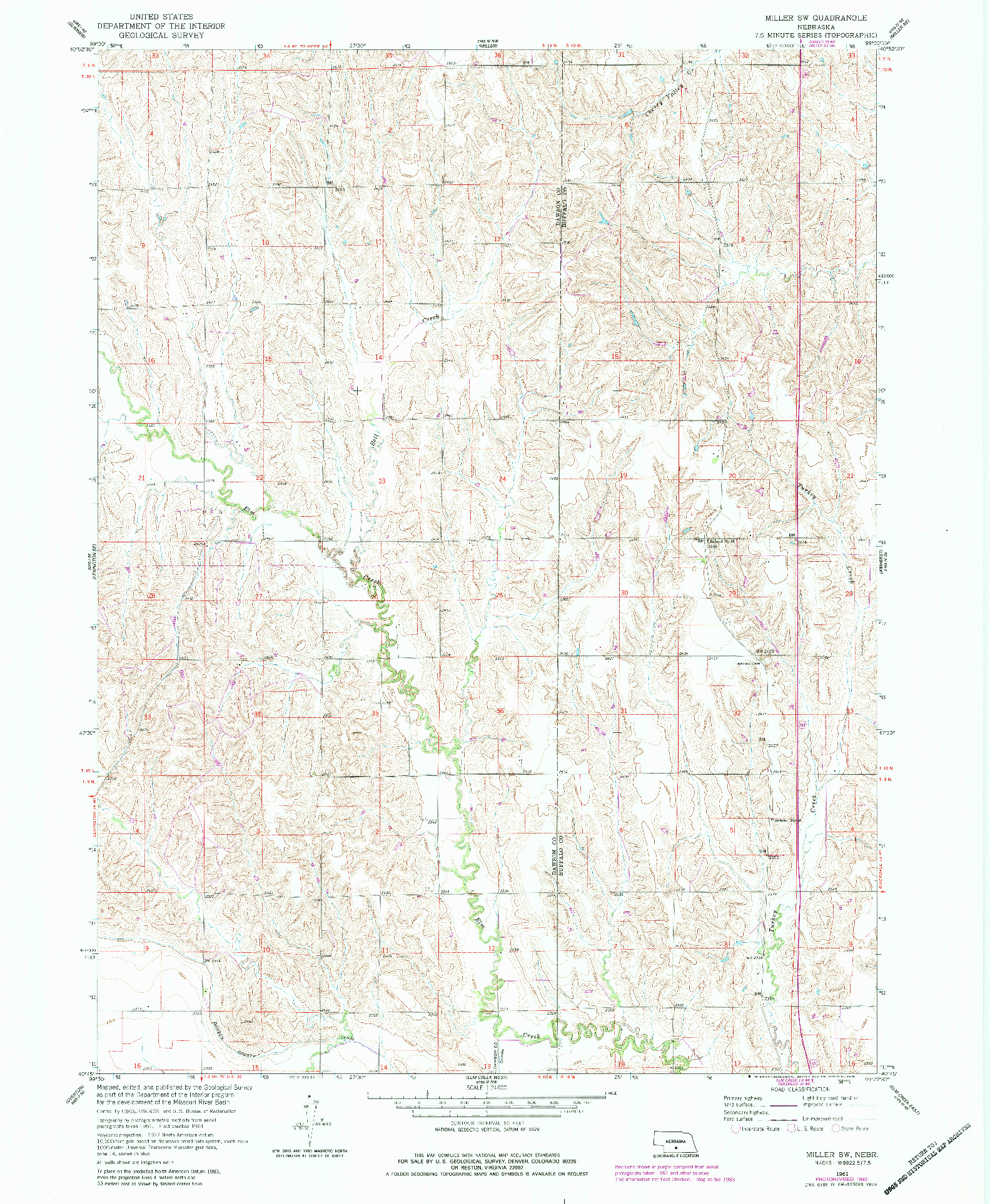 USGS 1:24000-SCALE QUADRANGLE FOR MILLER SW, NE 1961