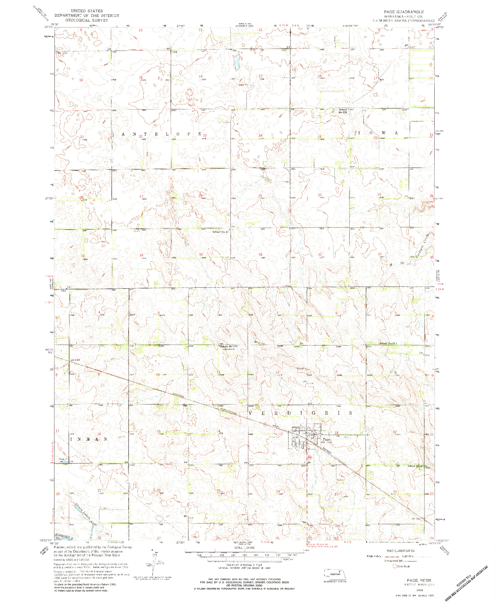 USGS 1:24000-SCALE QUADRANGLE FOR PAGE, NE 1958