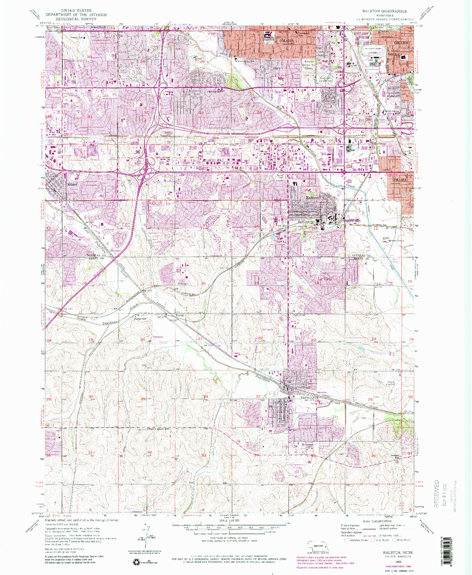 USGS 1:24000-SCALE QUADRANGLE FOR RALSTON, NE 1956