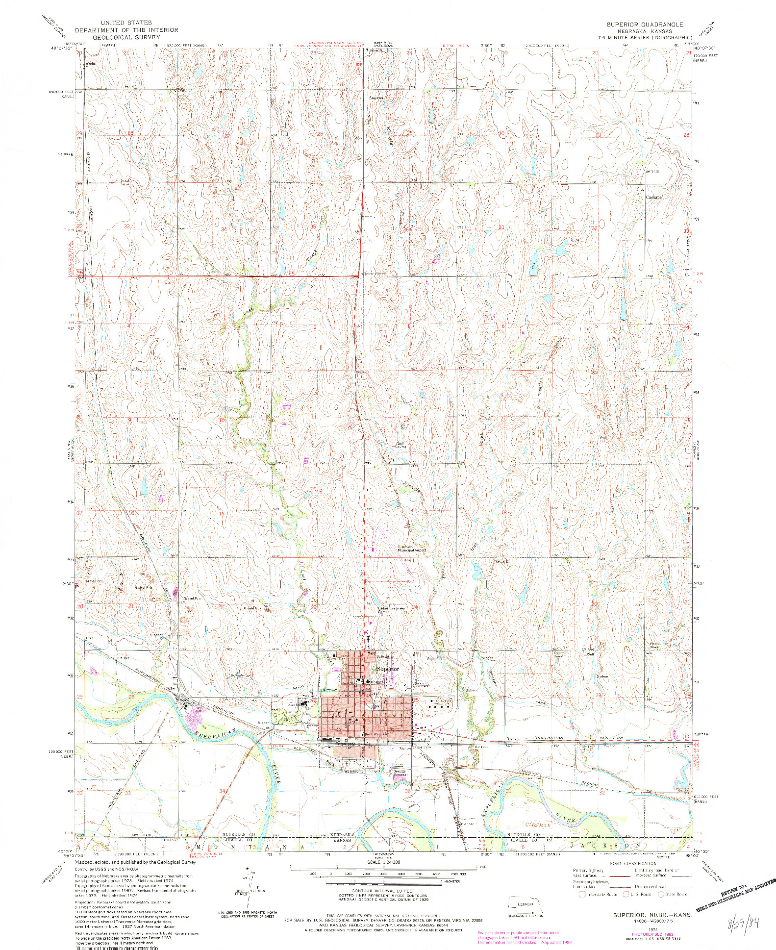 USGS 1:24000-SCALE QUADRANGLE FOR SUPERIOR, NE 1974