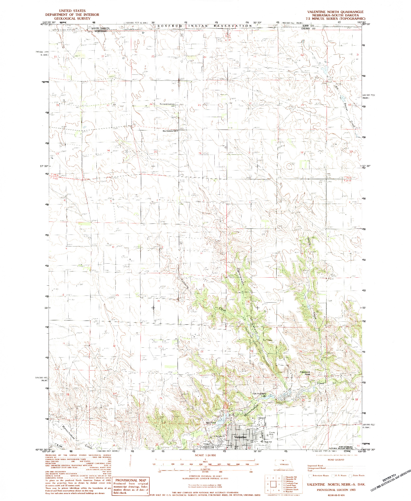 USGS 1:24000-SCALE QUADRANGLE FOR VALENTINE NORTH, NE 1983