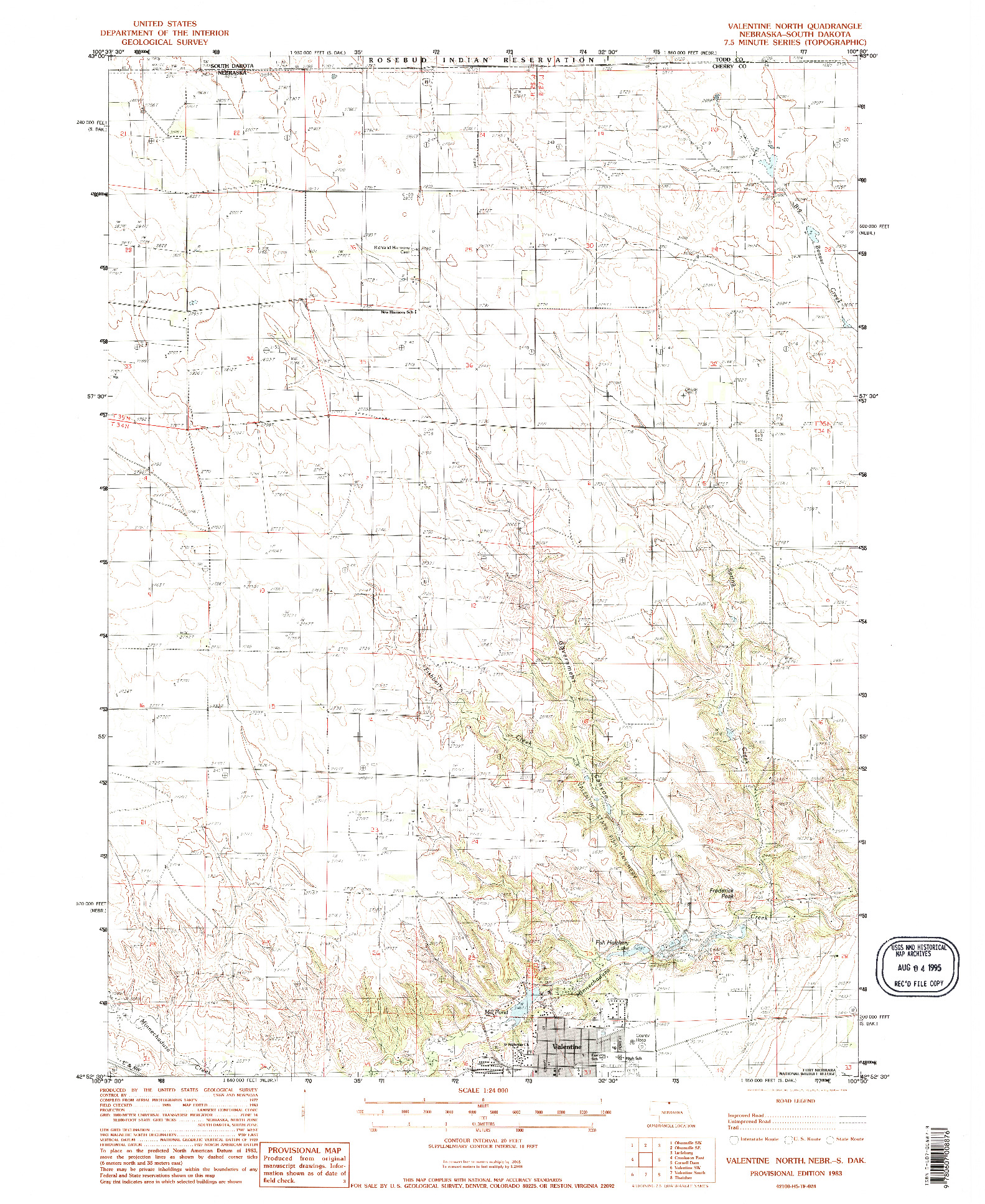 USGS 1:24000-SCALE QUADRANGLE FOR VALENTINE NORTH, NE 1983