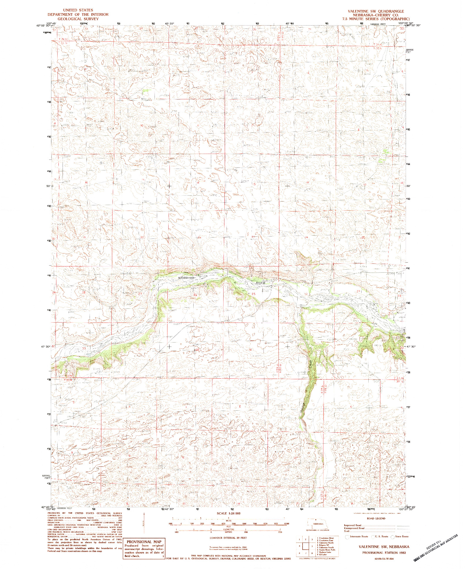 USGS 1:24000-SCALE QUADRANGLE FOR VALENTINE SW, NE 1983