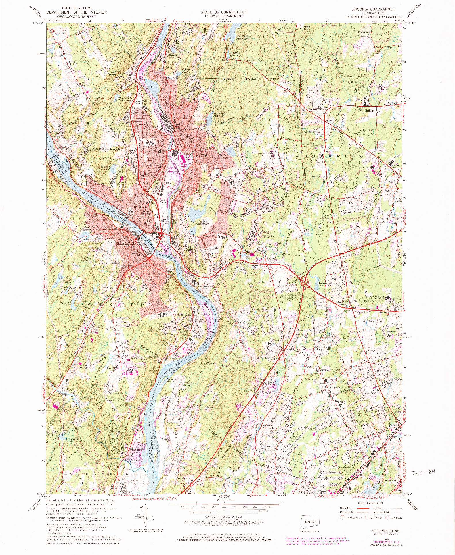 USGS 1:24000-SCALE QUADRANGLE FOR ANSONIA, CT 1964