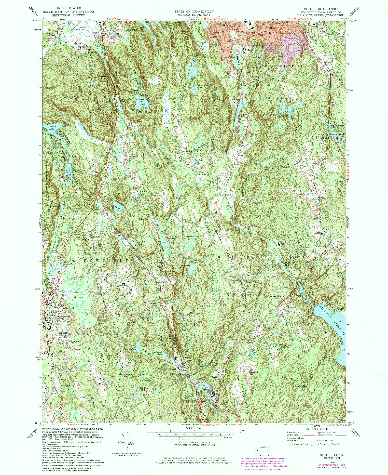 USGS 1:24000-SCALE QUADRANGLE FOR BETHEL, CT 1970