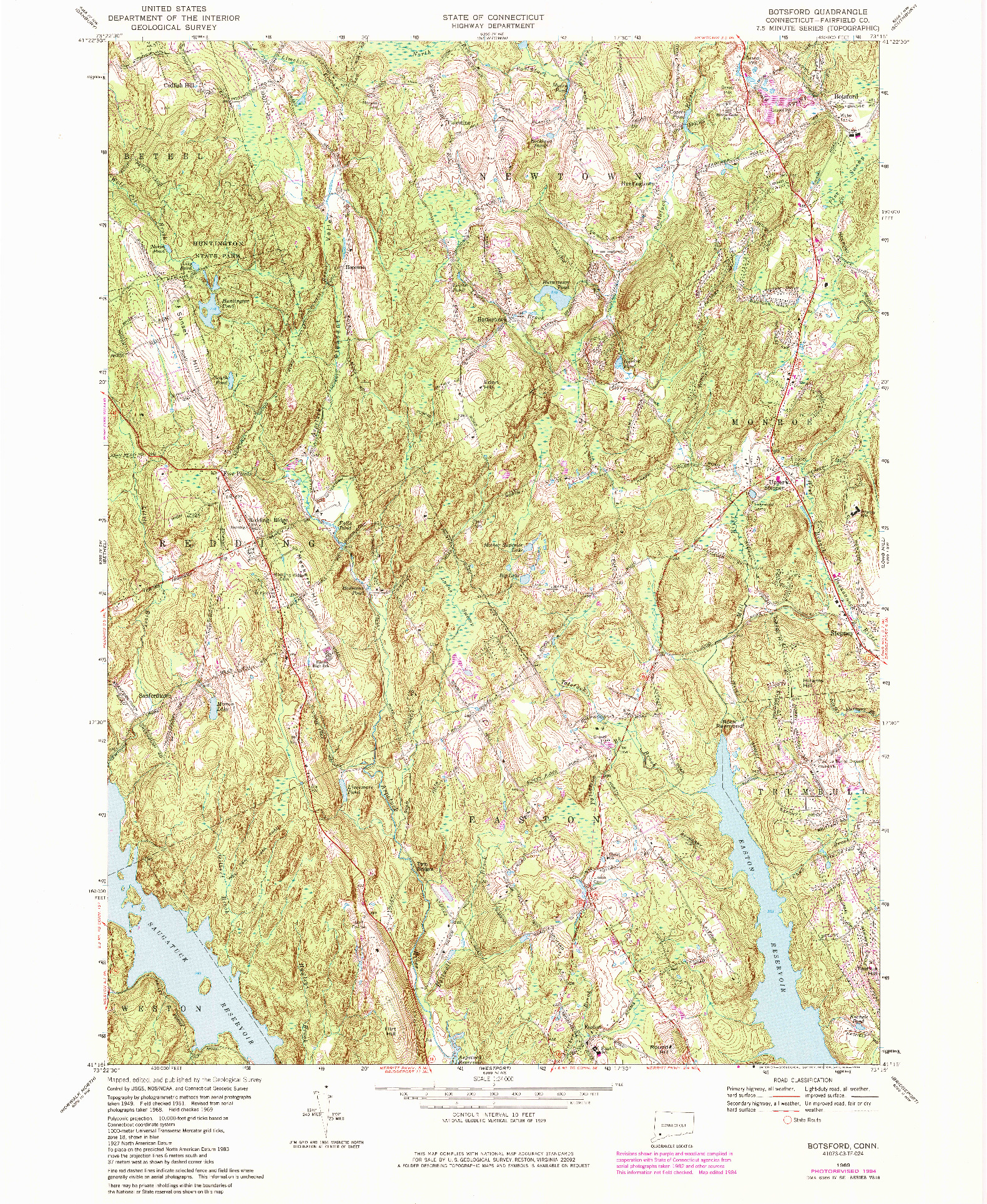 USGS 1:24000-SCALE QUADRANGLE FOR BOTSFORD, CT 1969