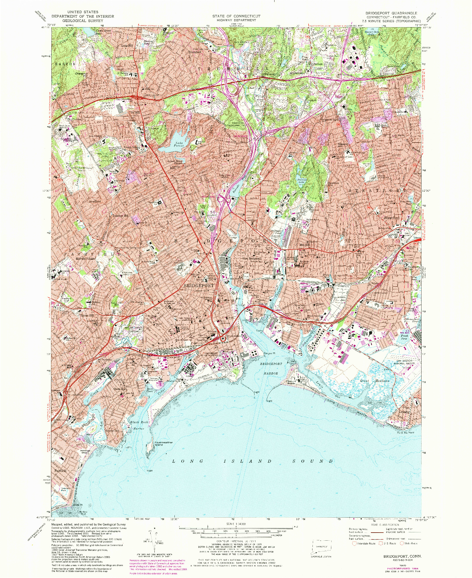 USGS 1:24000-SCALE QUADRANGLE FOR BRIDGEPORT, CT 1970