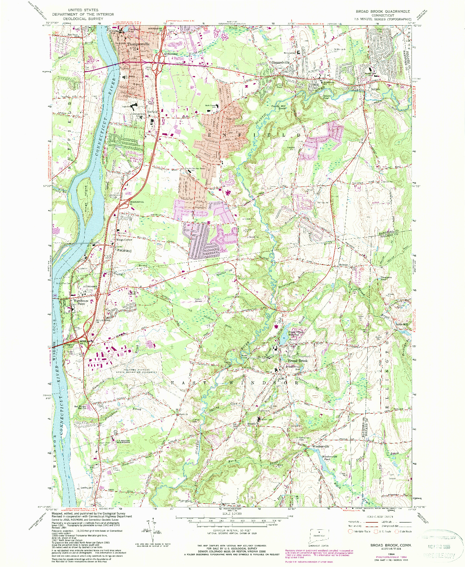 USGS 1:24000-SCALE QUADRANGLE FOR BROAD BROOK, CT 1964