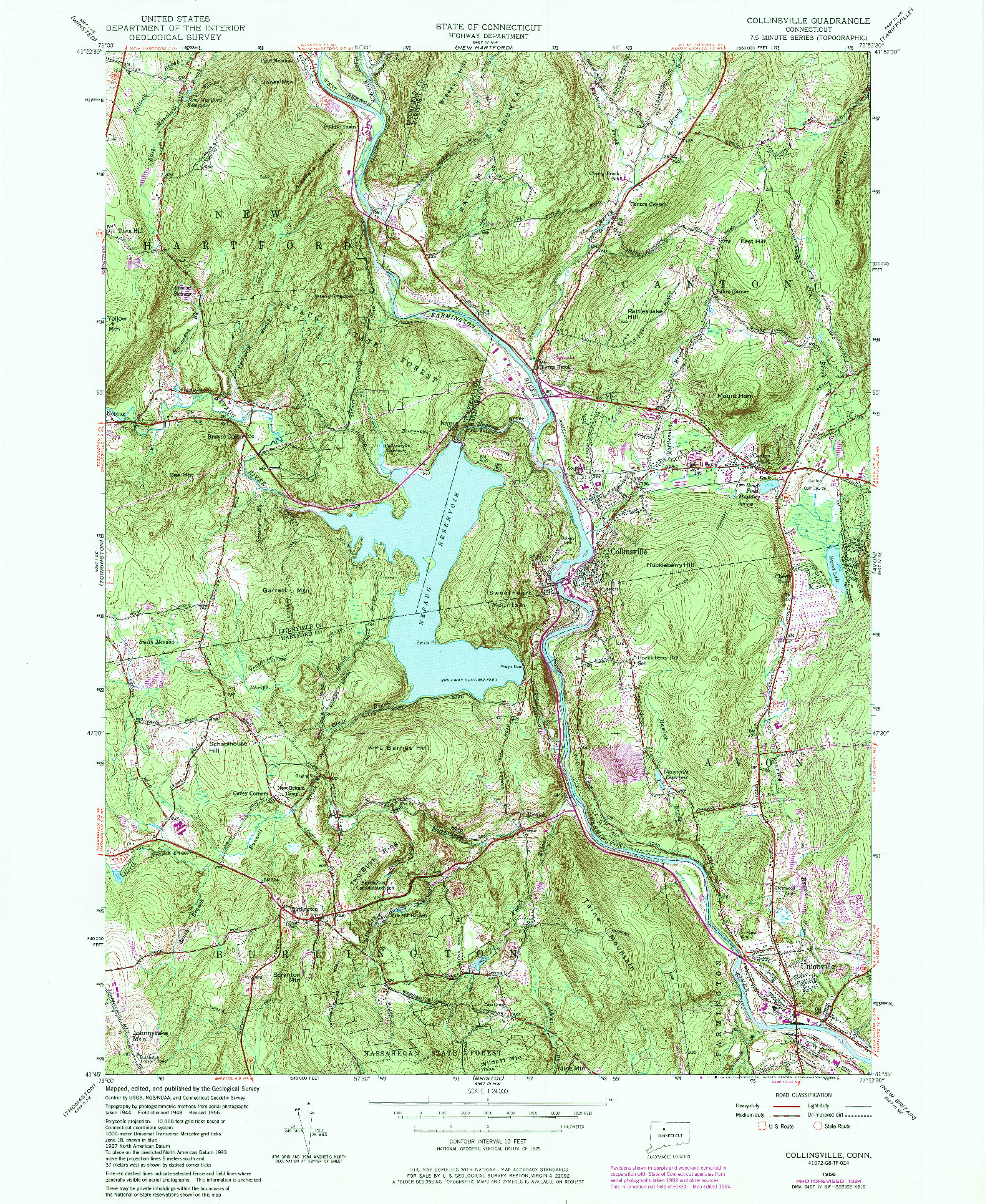USGS 1:24000-SCALE QUADRANGLE FOR COLLINSVILLE, CT 1956
