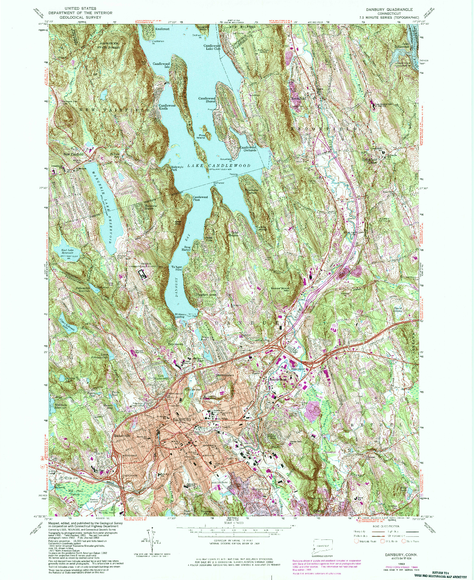 USGS 1:24000-SCALE QUADRANGLE FOR DANBURY, CT 1963