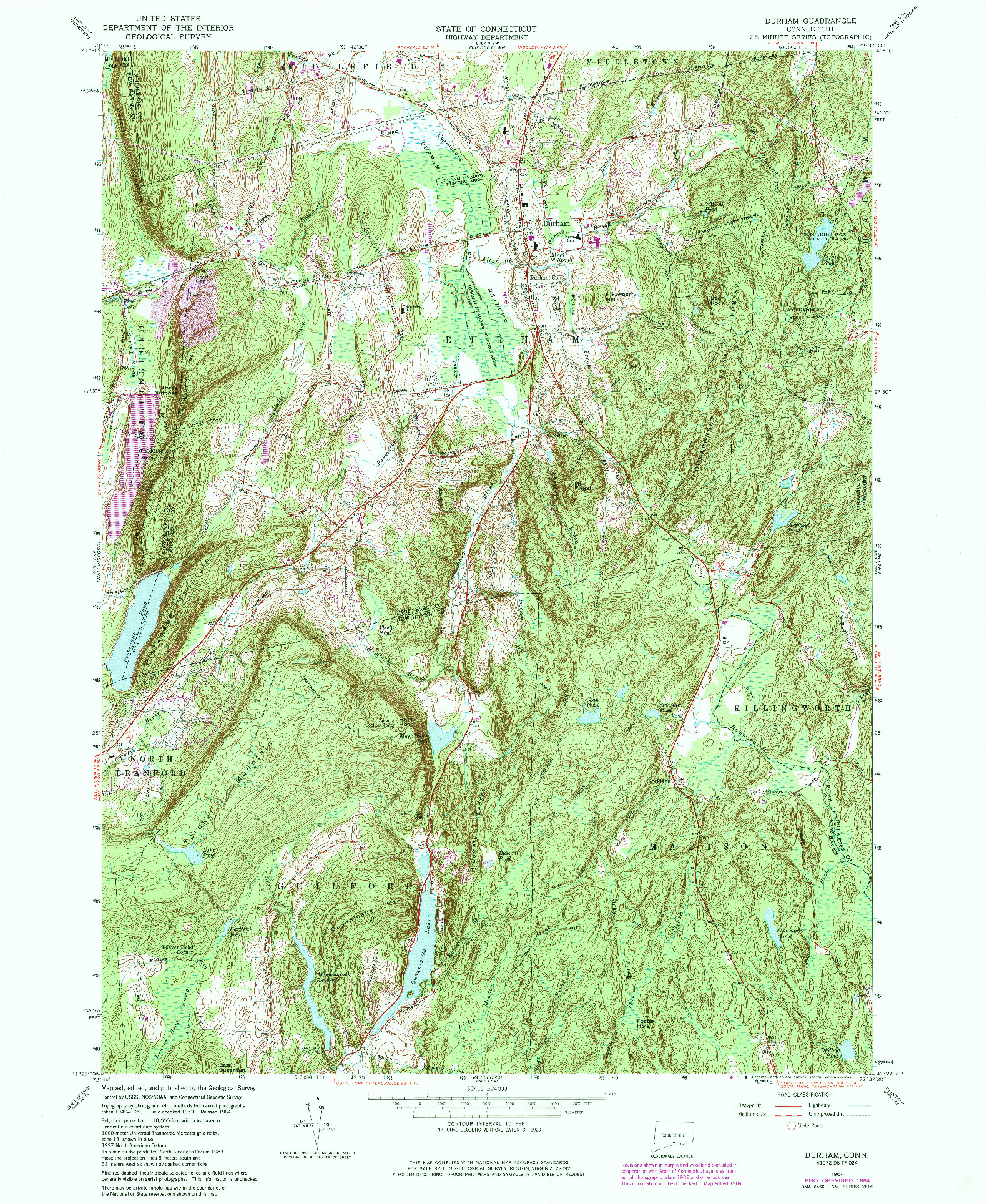 USGS 1:24000-SCALE QUADRANGLE FOR DURHAM, CT 1964