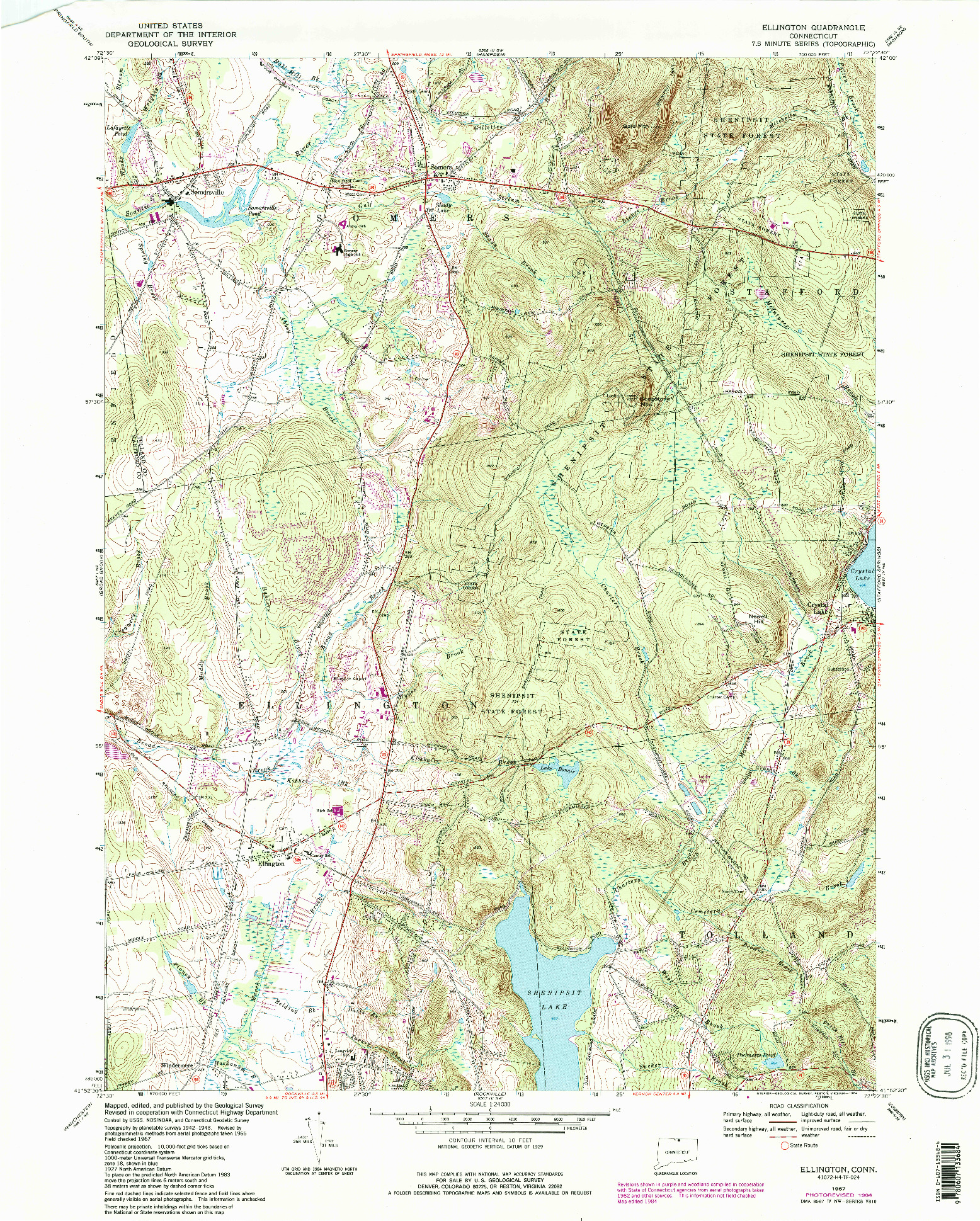 USGS 1:24000-SCALE QUADRANGLE FOR ELLINGTON, CT 1967