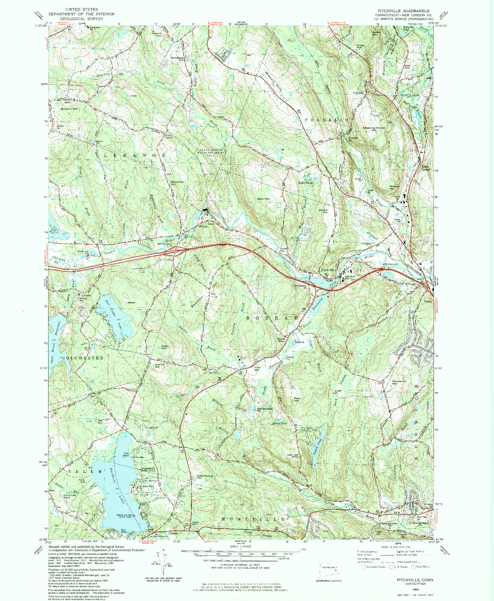 USGS 1:24000-SCALE QUADRANGLE FOR FITCHVILLE, CT 1983