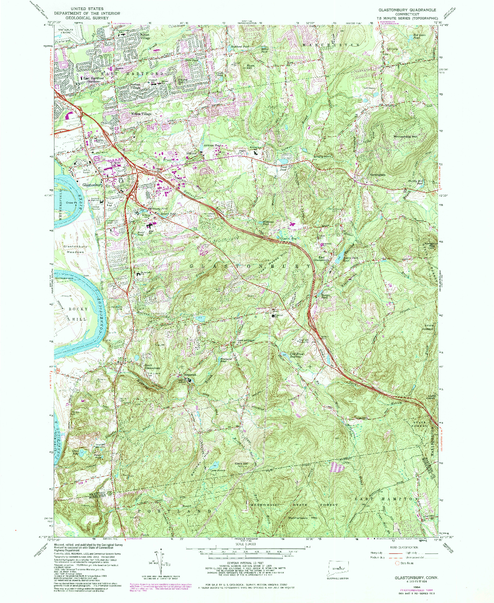 USGS 1:24000-SCALE QUADRANGLE FOR GLASTONBURY, CT 1964