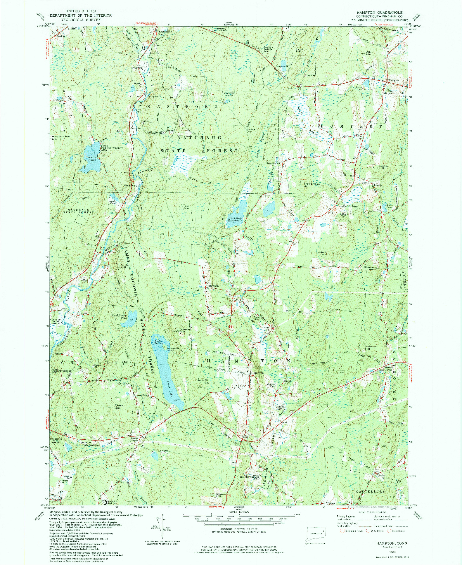 USGS 1:24000-SCALE QUADRANGLE FOR HAMPTON, CT 1984