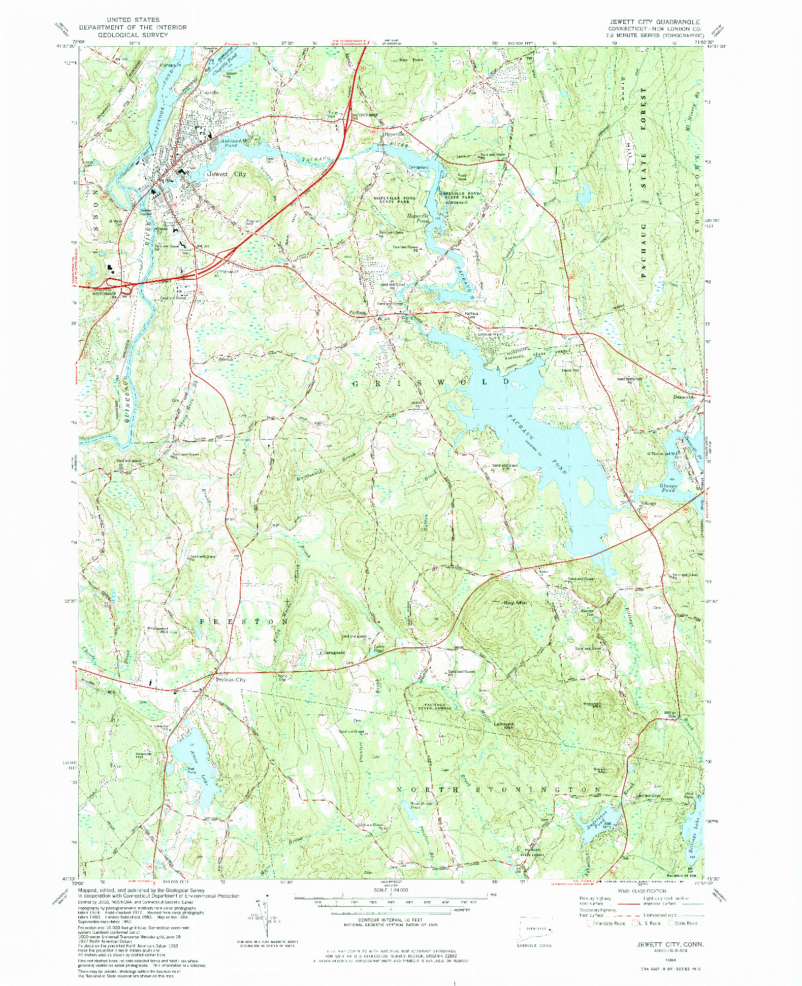 USGS 1:24000-SCALE QUADRANGLE FOR JEWETT CITY, CT 1984