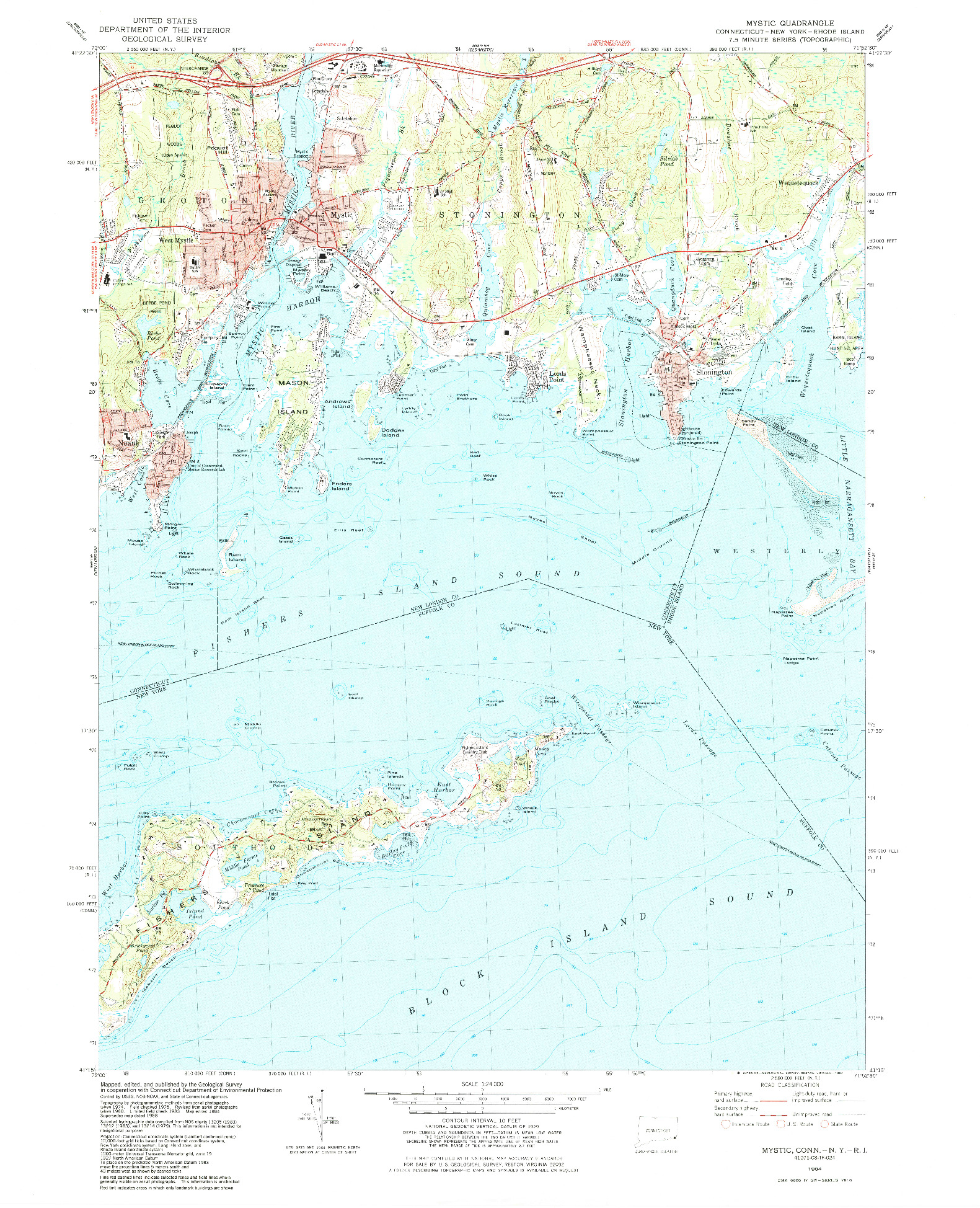 USGS 1:24000-SCALE QUADRANGLE FOR MYSTIC, CT 1984