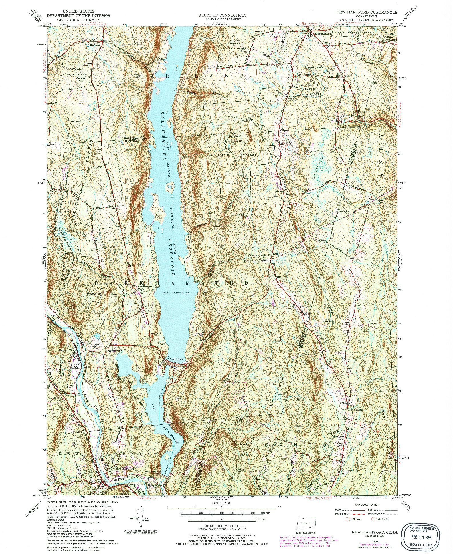 USGS 1:24000-SCALE QUADRANGLE FOR NEW HARTFORD, CT 1956