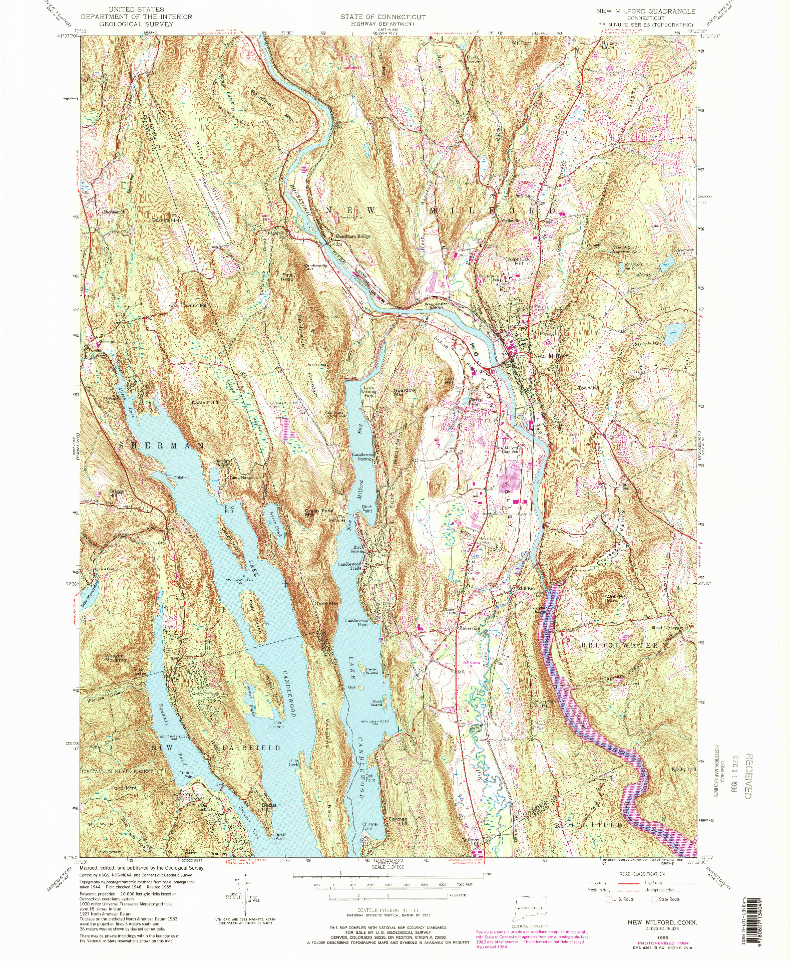 USGS 1:24000-SCALE QUADRANGLE FOR NEW MILFORD, CT 1955