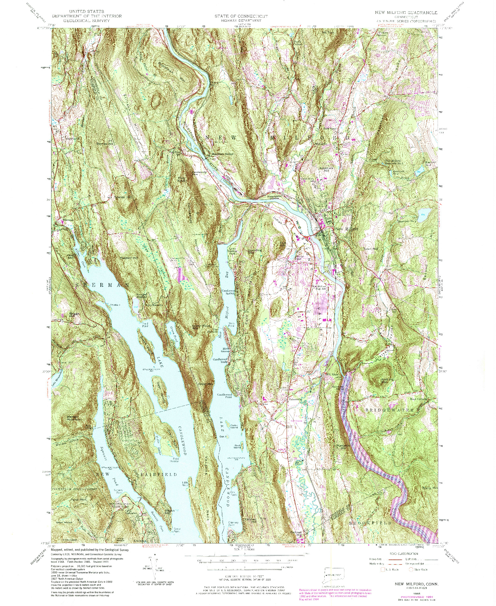 USGS 1:24000-SCALE QUADRANGLE FOR NEW MILFORD, CT 1955