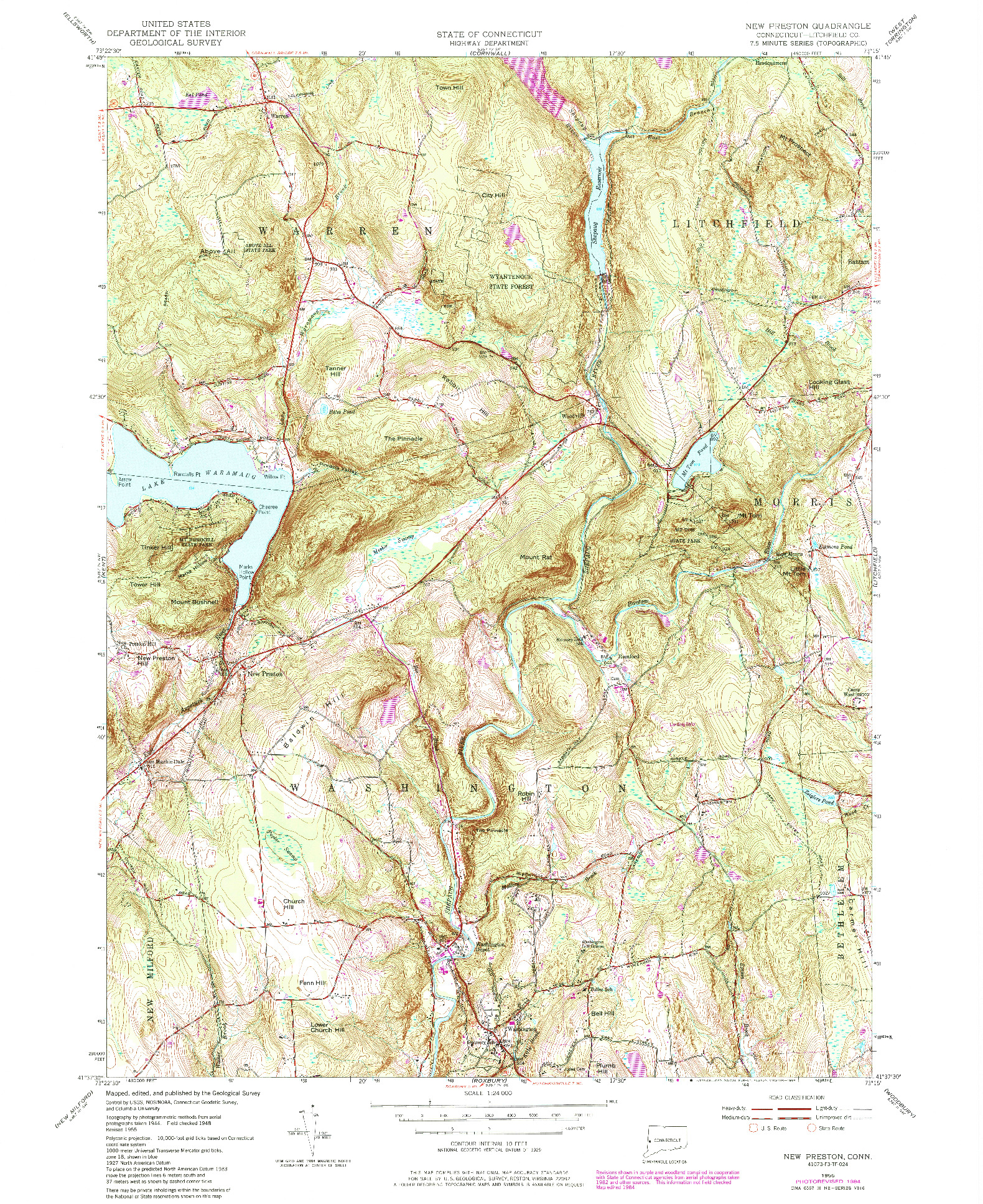 USGS 1:24000-SCALE QUADRANGLE FOR NEW PRESTON, CT 1955