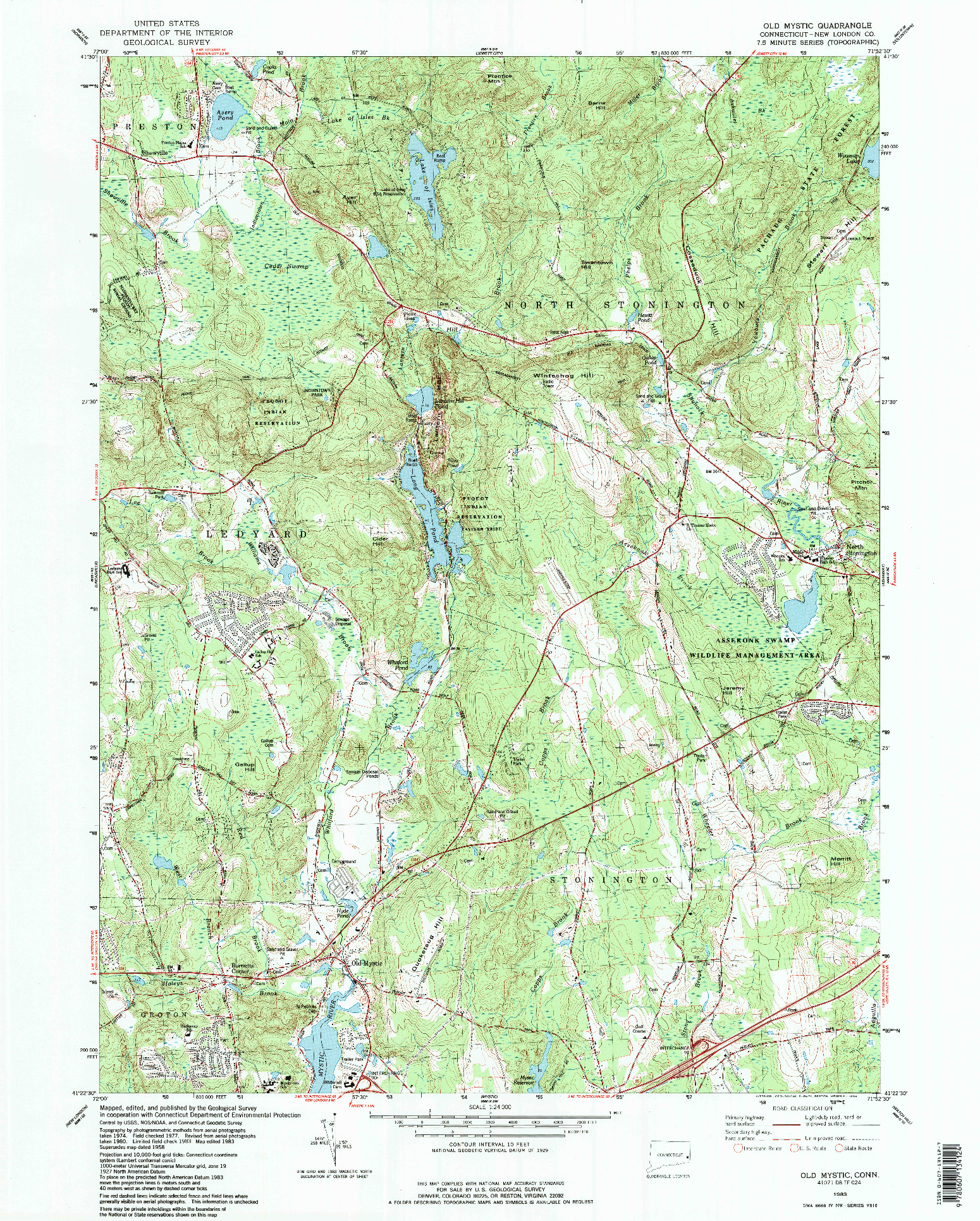 USGS 1:24000-SCALE QUADRANGLE FOR OLD MYSTIC, CT 1983