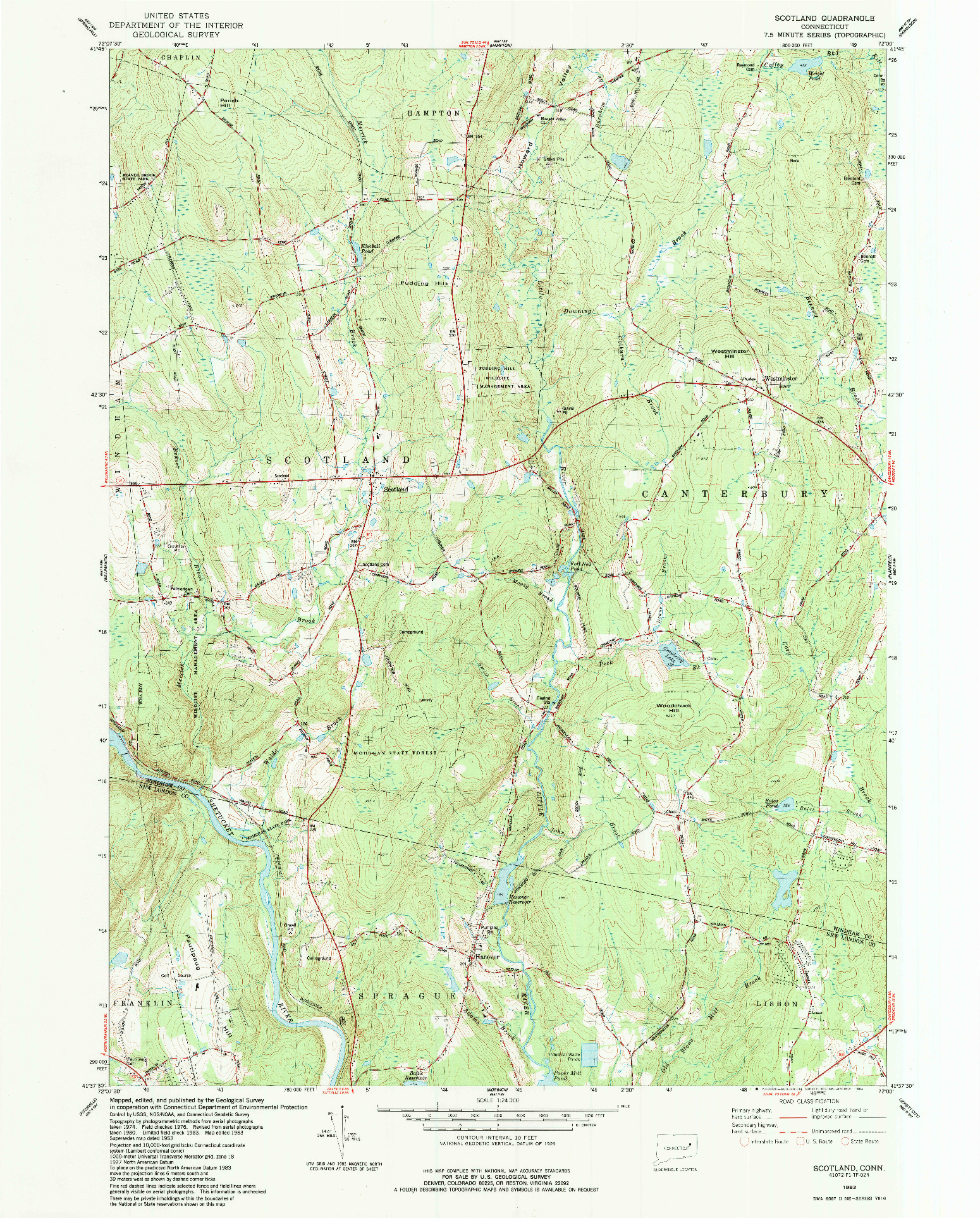 USGS 1:24000-SCALE QUADRANGLE FOR SCOTLAND, CT 1983