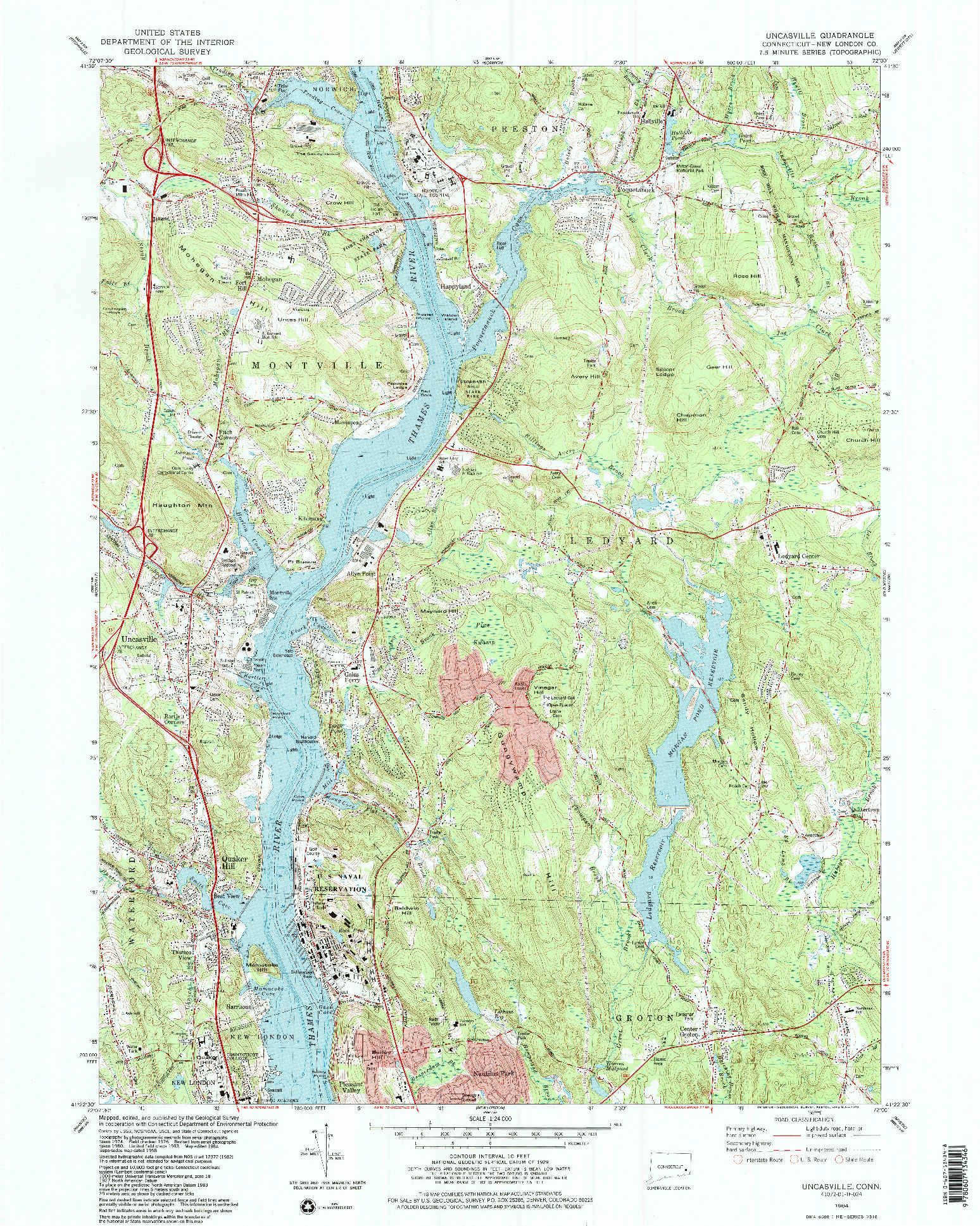 USGS 1:24000-SCALE QUADRANGLE FOR UNCASVILLE, CT 1984