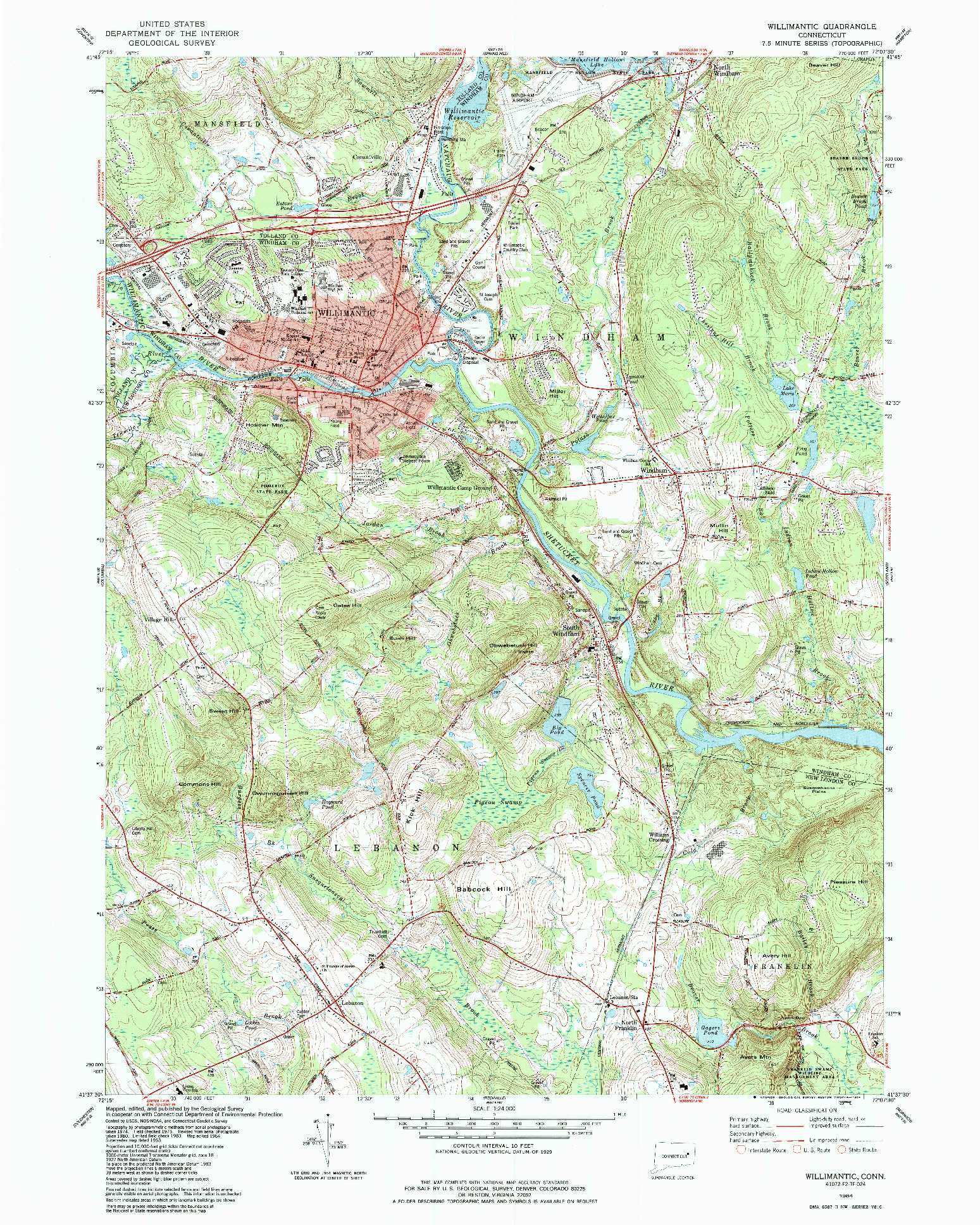 USGS 1:24000-SCALE QUADRANGLE FOR WILLIMANTIC, CT 1984