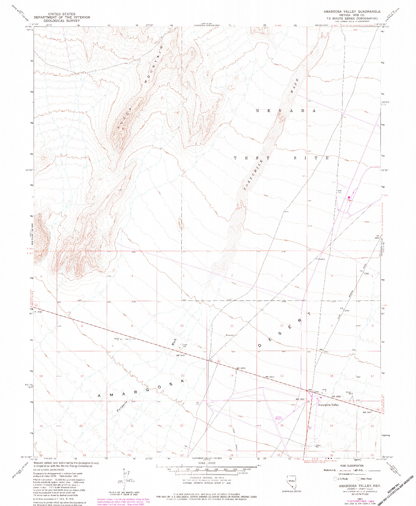 USGS 1:24000-SCALE QUADRANGLE FOR AMARGOSA VALLEY, NV 1961