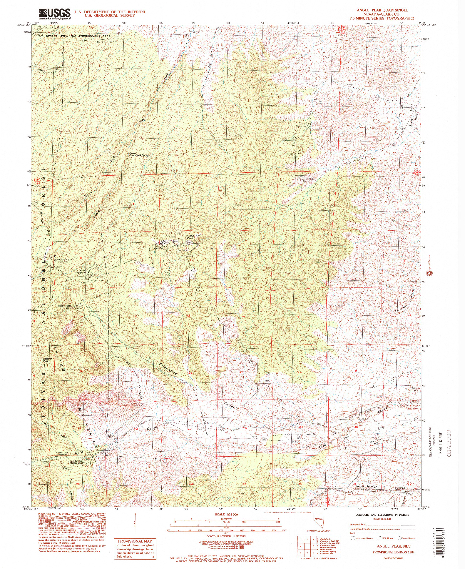 USGS 1:24000-SCALE QUADRANGLE FOR ANGEL PEAK, NV 1984