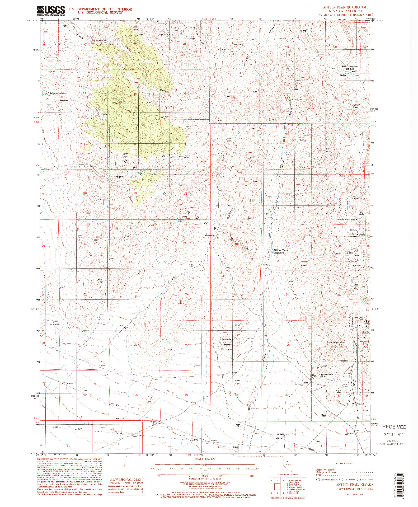 USGS 1:24000-SCALE QUADRANGLE FOR ANTLER PEAK, NV 1984