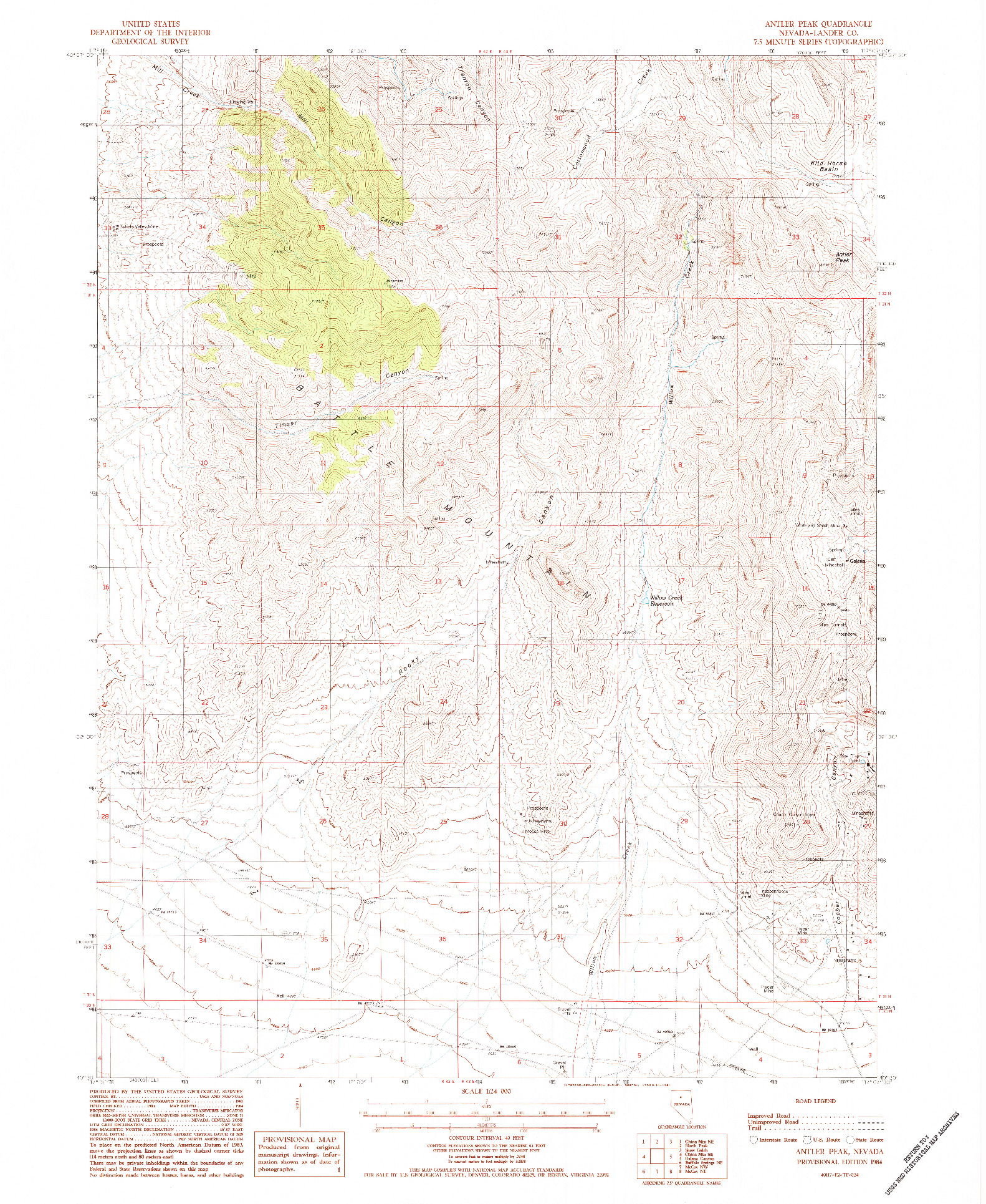 USGS 1:24000-SCALE QUADRANGLE FOR ANTLER PEAK, NV 1984