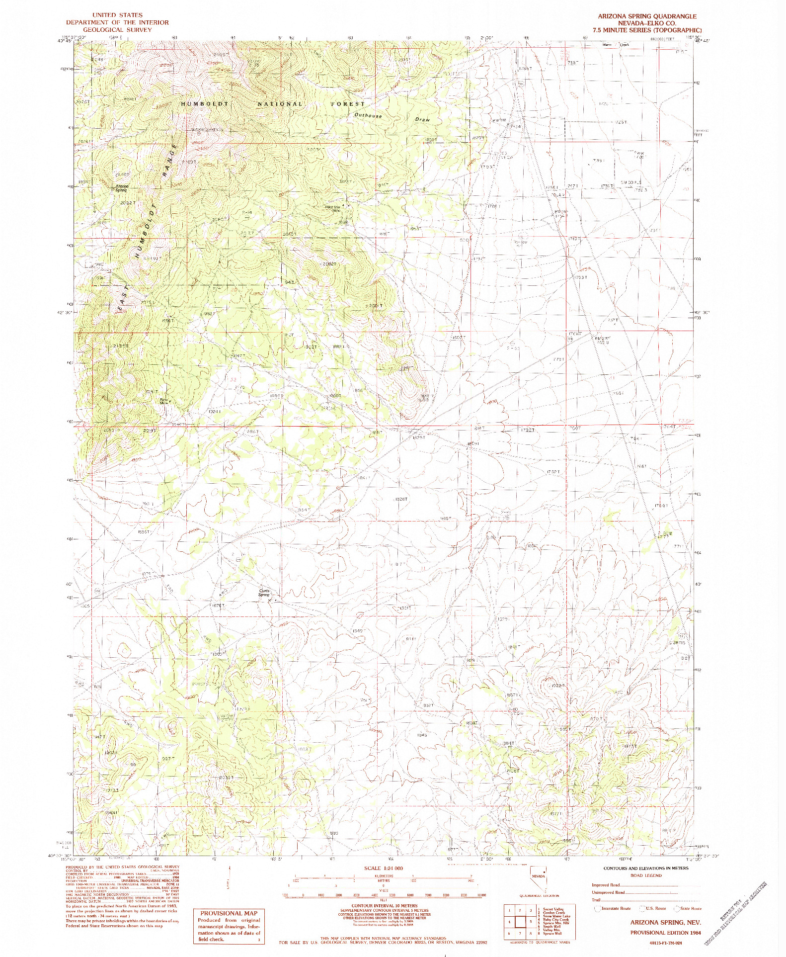 USGS 1:24000-SCALE QUADRANGLE FOR ARIZONA SPRING, NV 1984