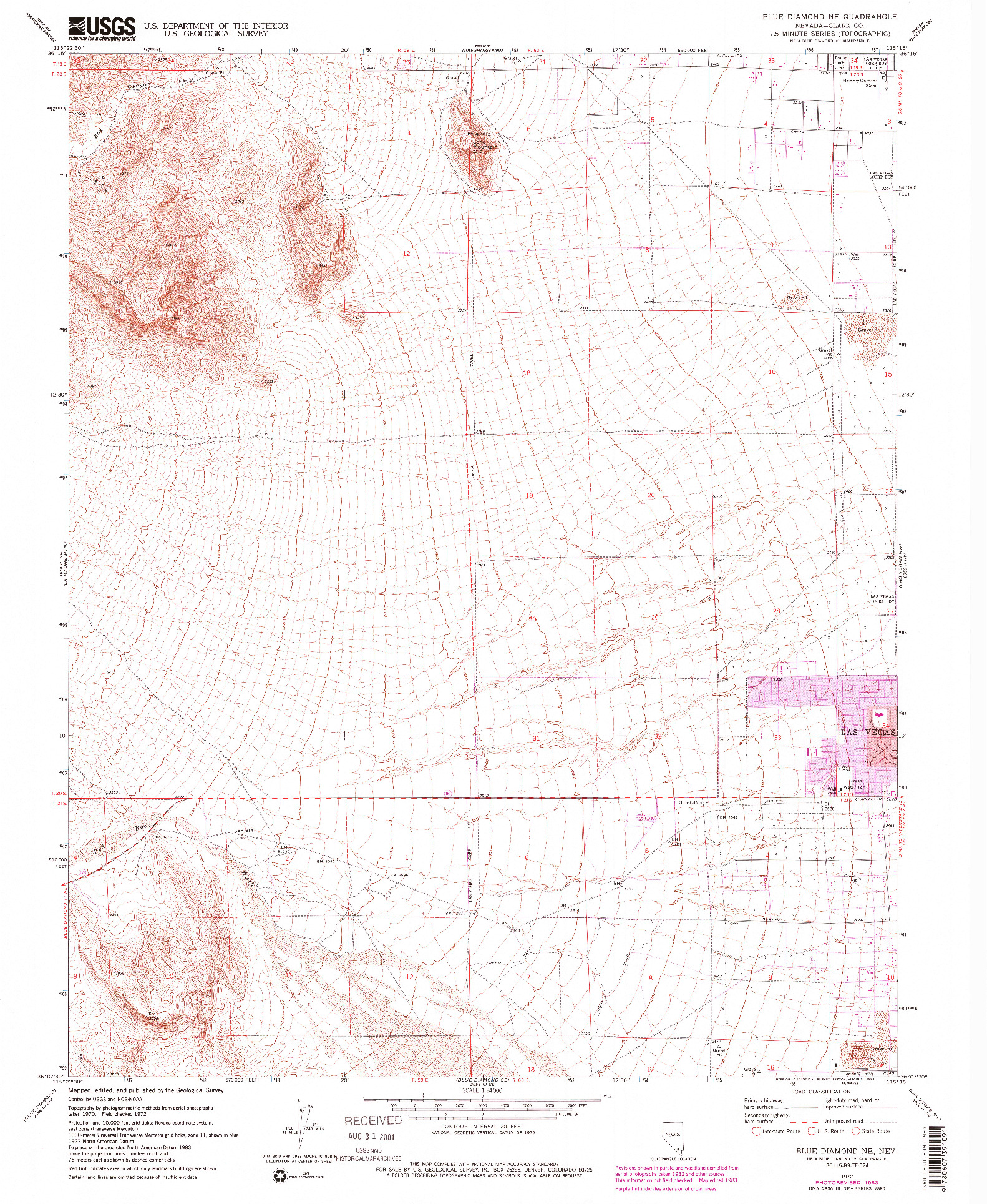 USGS 1:24000-SCALE QUADRANGLE FOR BLUE DIAMOND NE, NV 1972