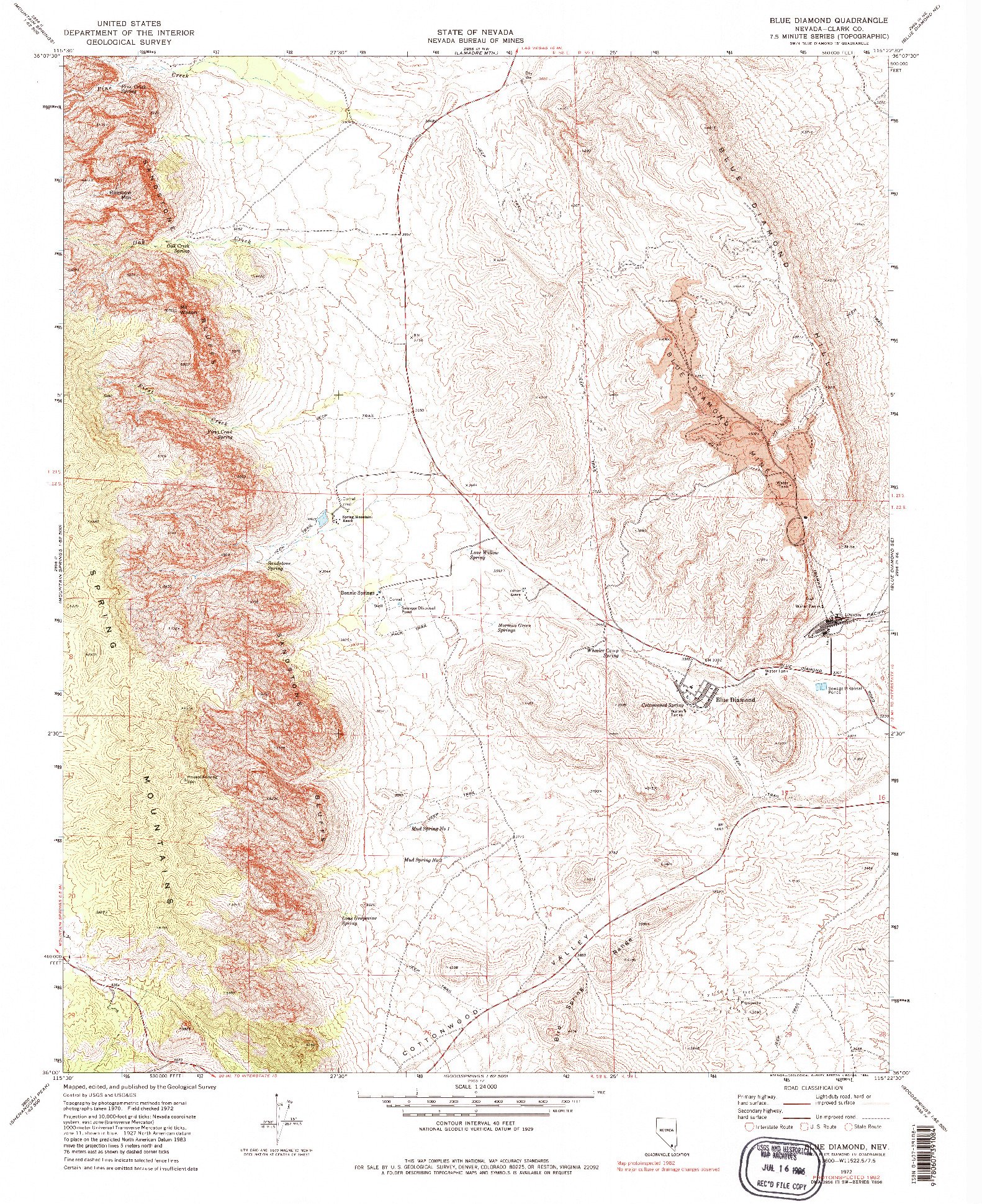 USGS 1:24000-SCALE QUADRANGLE FOR BLUE DIAMOND, NV 1972