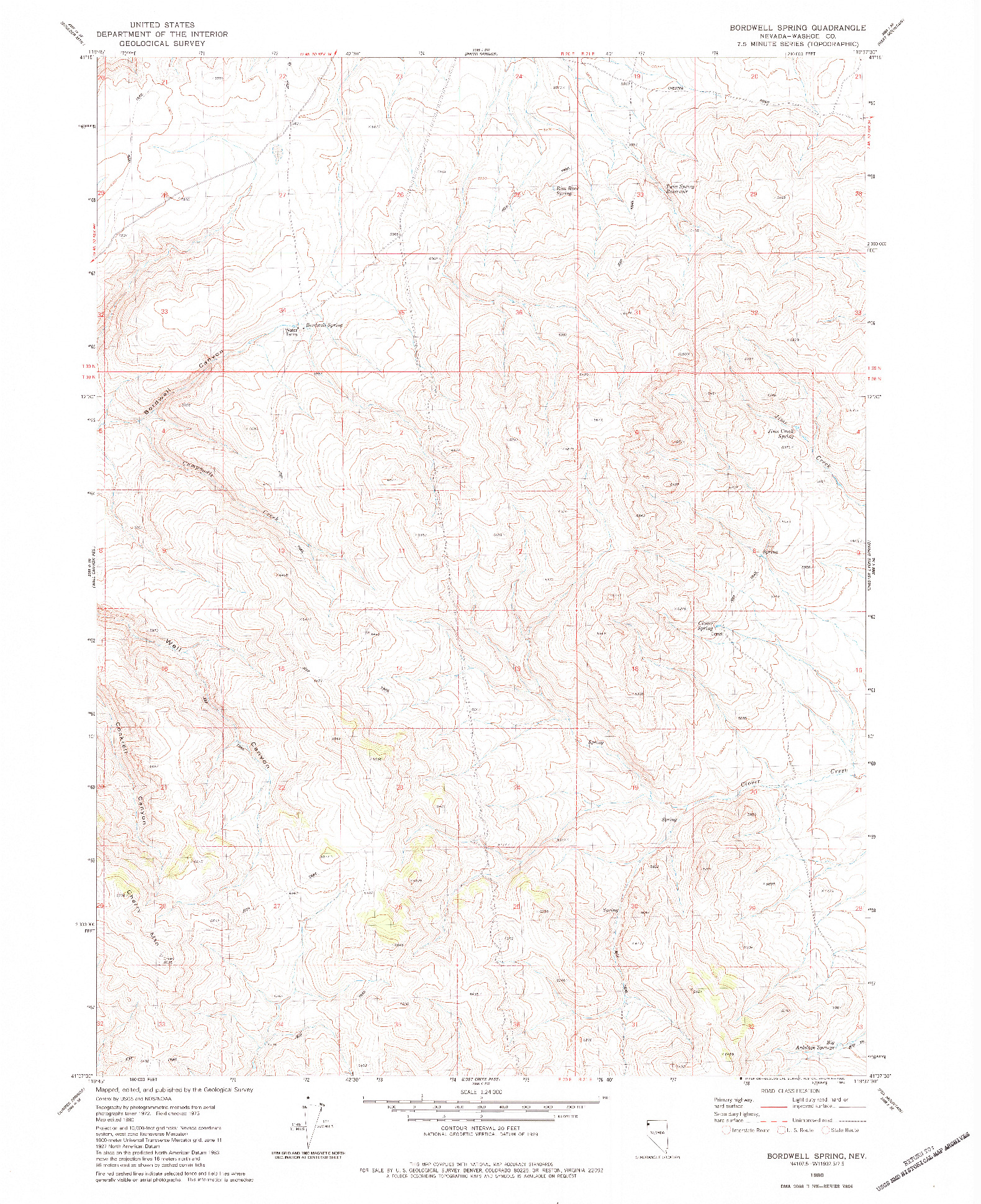 USGS 1:24000-SCALE QUADRANGLE FOR BORDWELL SPRING, NV 1980