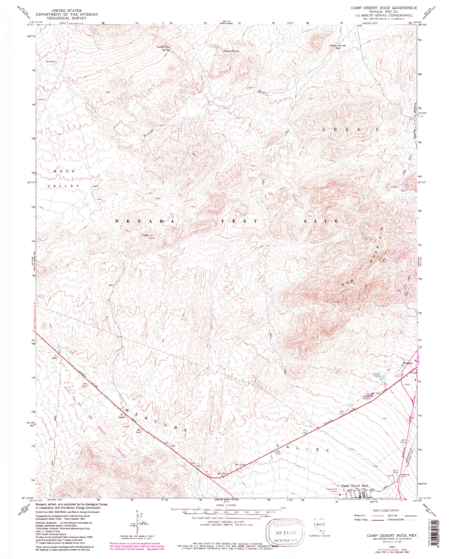 USGS 1:24000-SCALE QUADRANGLE FOR CAMP DESERT ROCK, NV 1961