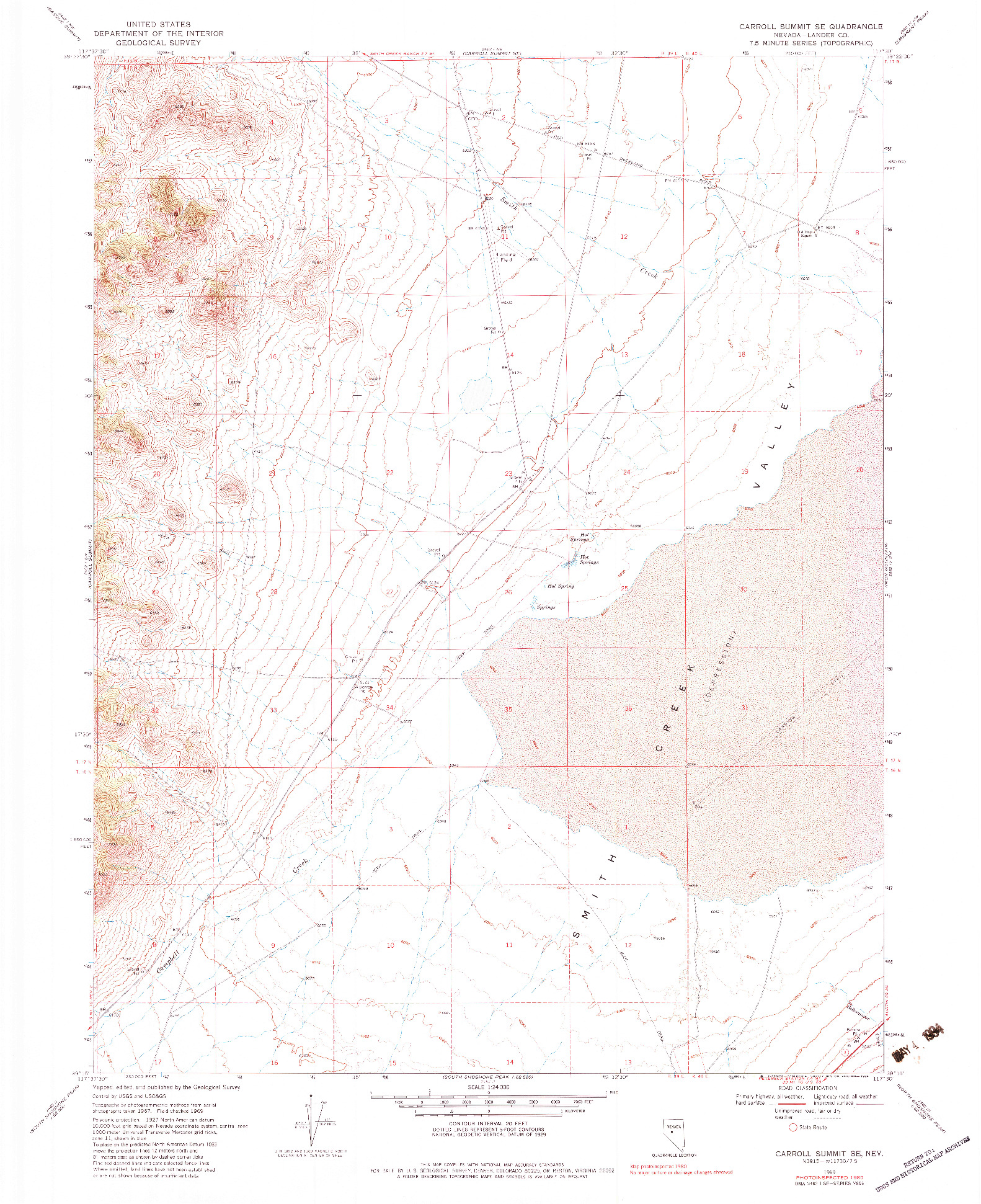 USGS 1:24000-SCALE QUADRANGLE FOR CARROLL SUMMIT SE, NV 1969