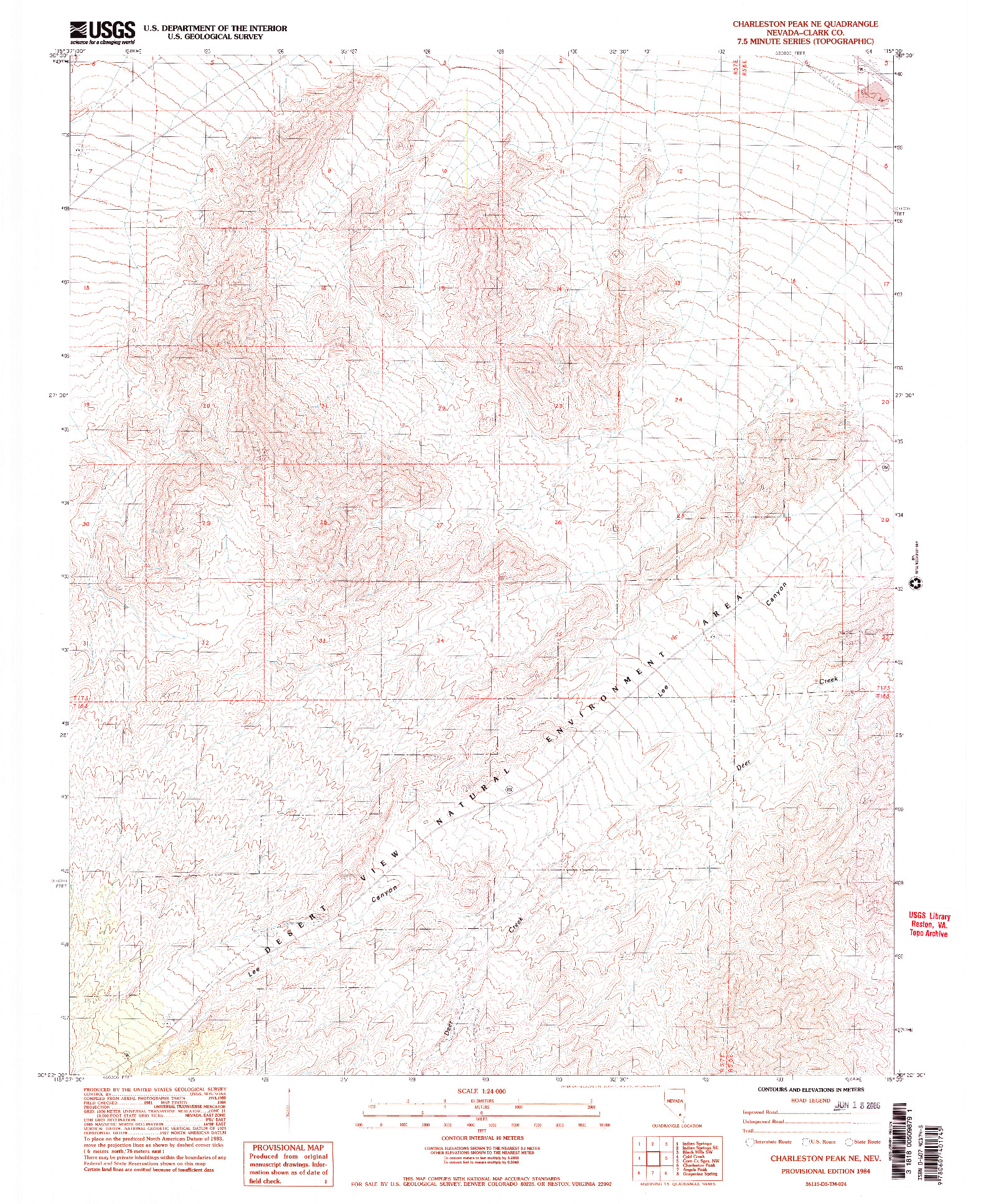 USGS 1:24000-SCALE QUADRANGLE FOR CHARLESTON PEAK NE, NV 1984