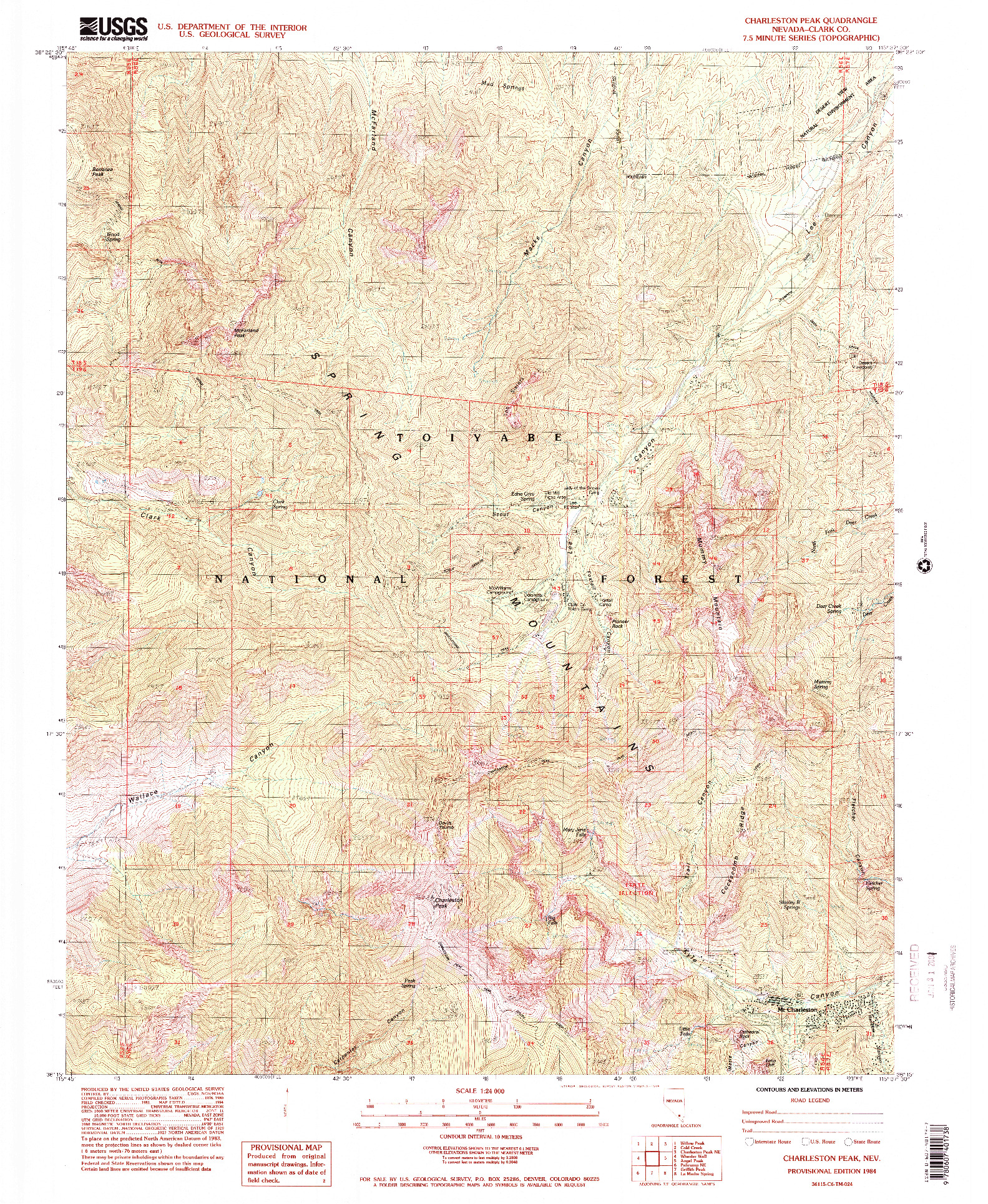 USGS 1:24000-SCALE QUADRANGLE FOR CHARLESTON PEAK, NV 1984