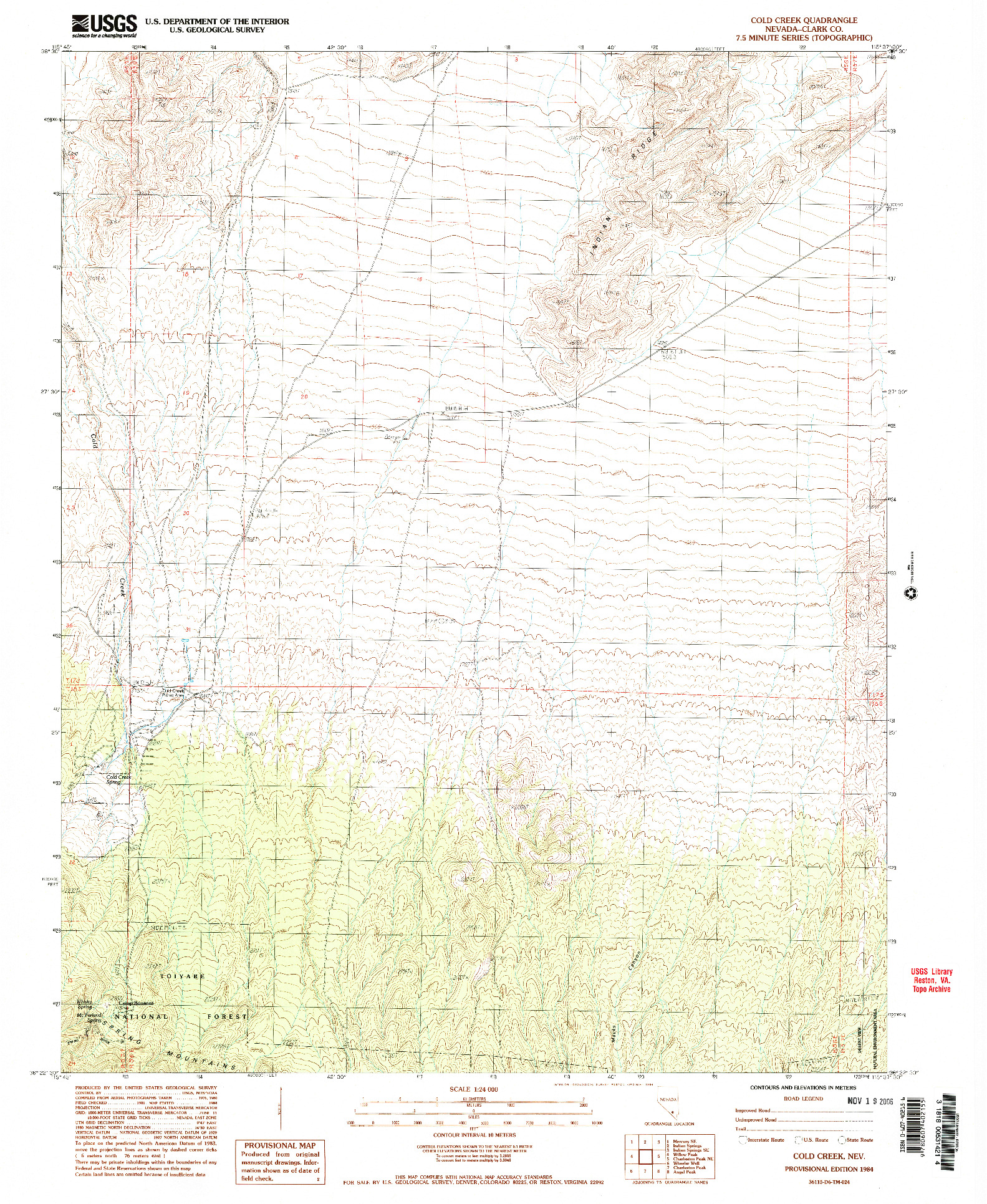 USGS 1:24000-SCALE QUADRANGLE FOR COLD CREEK, NV 1984