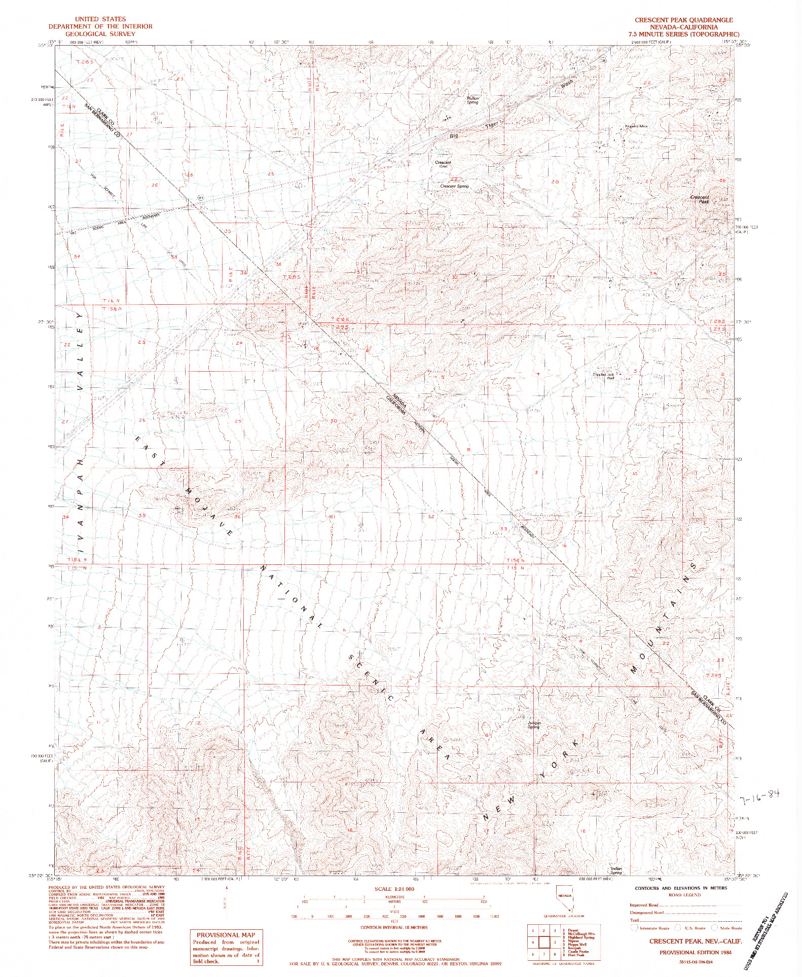 USGS 1:24000-SCALE QUADRANGLE FOR CRESCENT PEAK, NV 1984