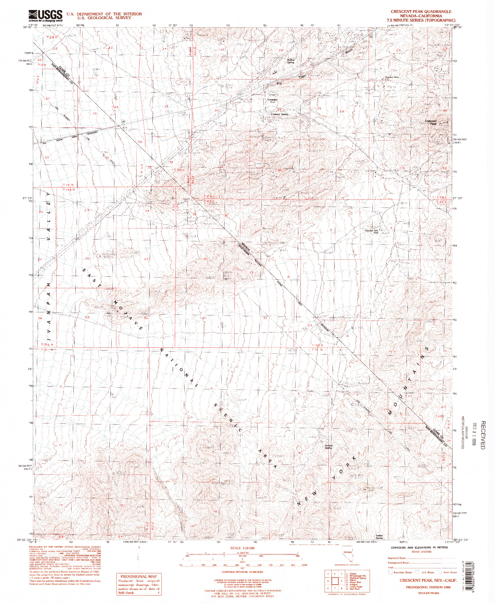 USGS 1:24000-SCALE QUADRANGLE FOR CRESCENT PEAK, NV 1984