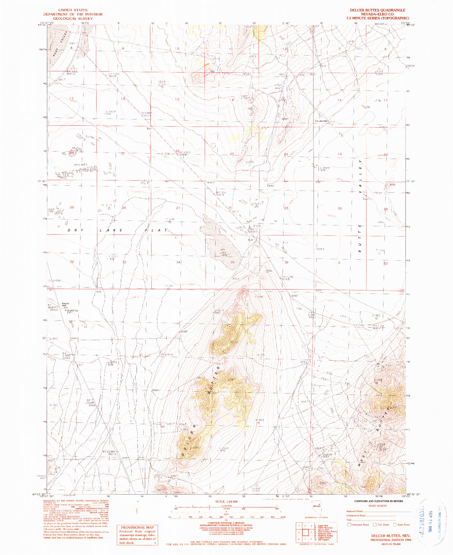 USGS 1:24000-SCALE QUADRANGLE FOR DELCER BUTTES, NV 1984