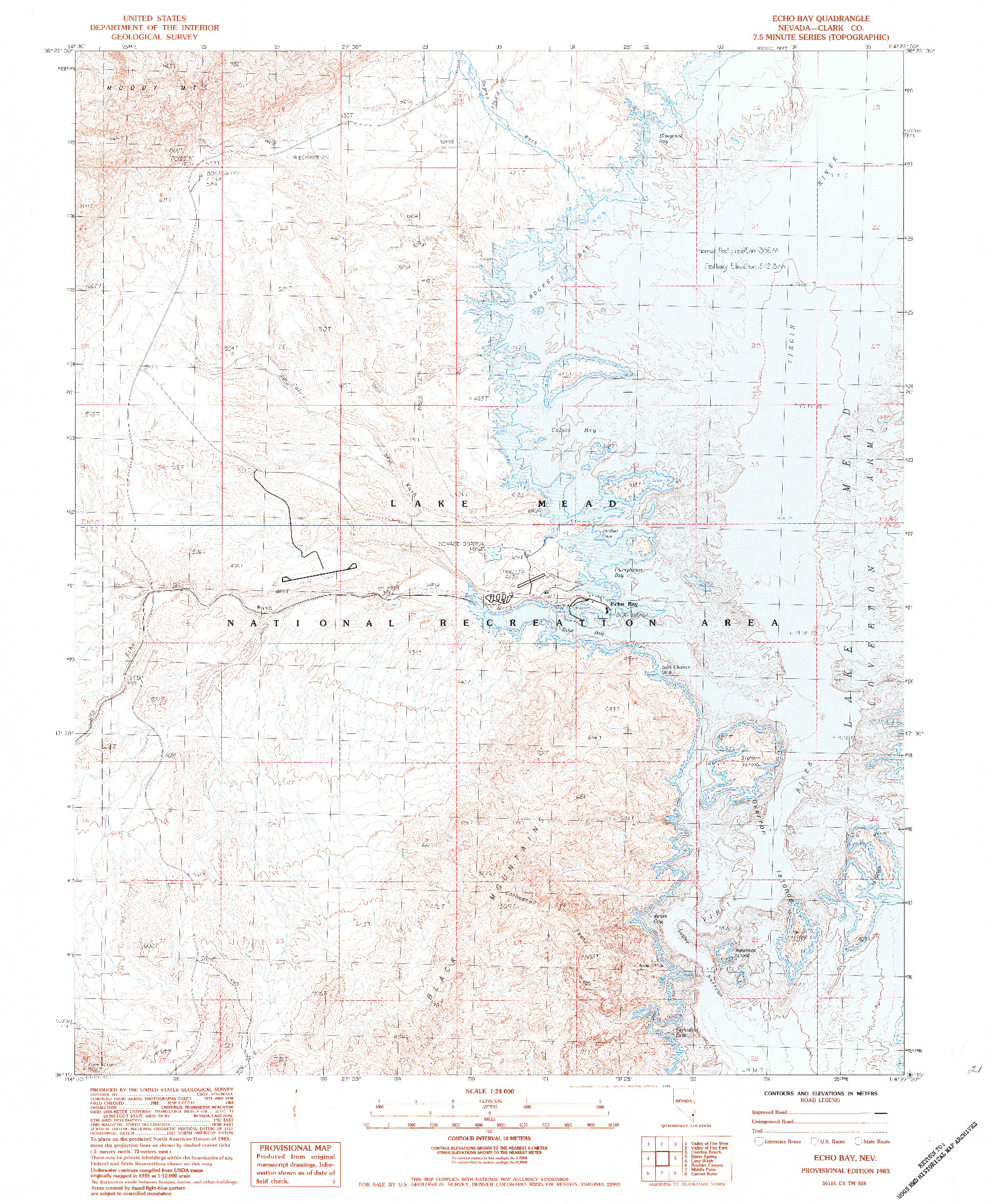 USGS 1:24000-SCALE QUADRANGLE FOR ECHO BAY, NV 1983