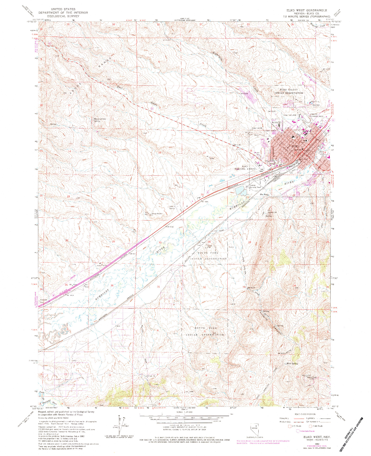 USGS 1:24000-SCALE QUADRANGLE FOR ELKO WEST, NV 1962