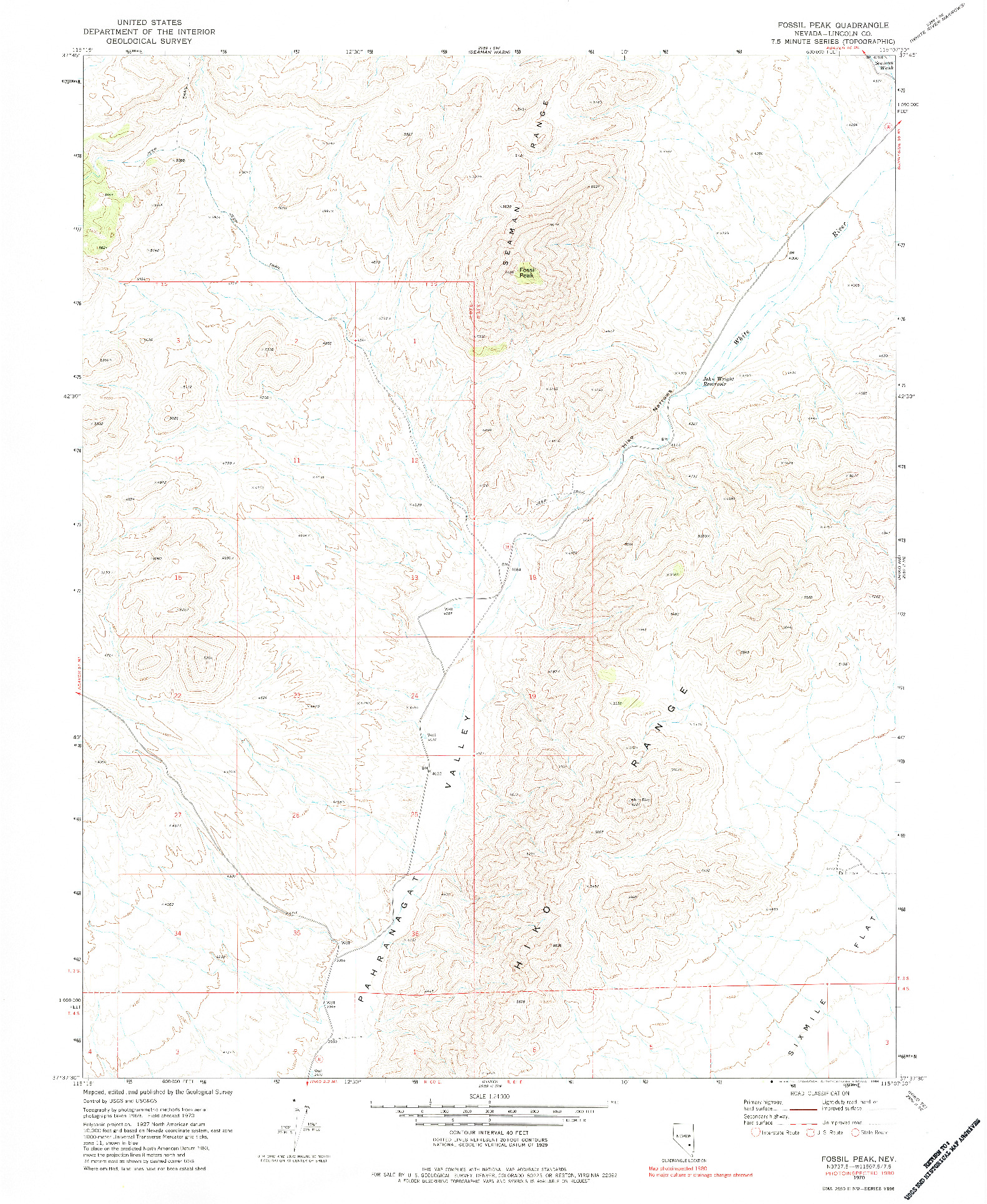 USGS 1:24000-SCALE QUADRANGLE FOR FOSSIL PEAK, NV 1970