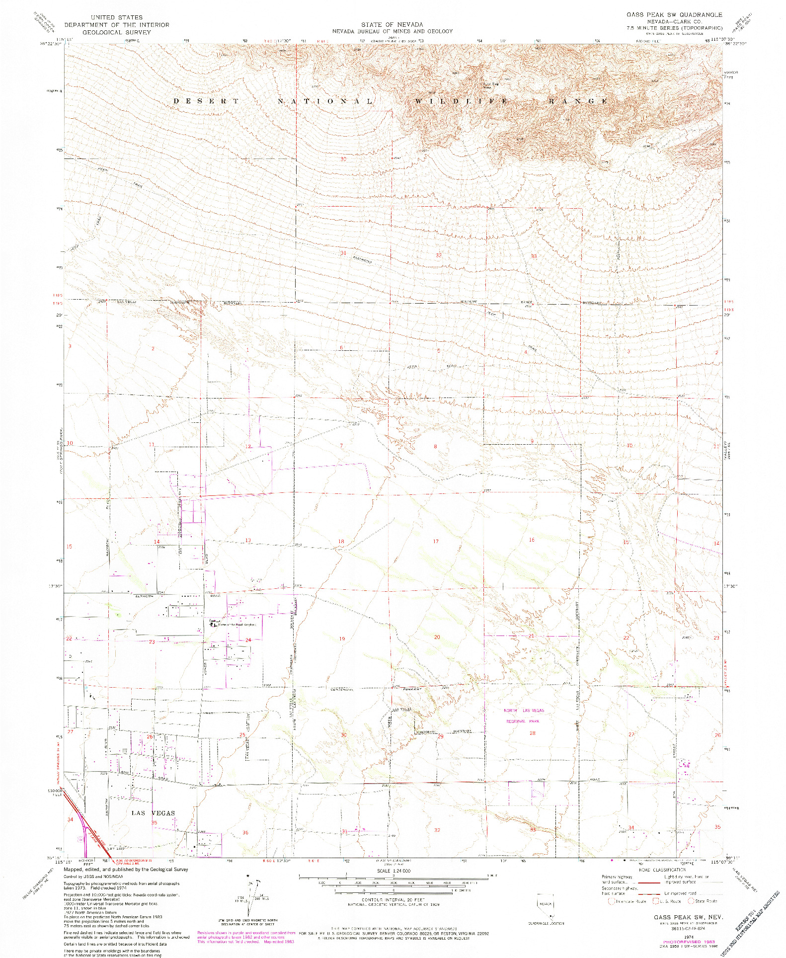 USGS 1:24000-SCALE QUADRANGLE FOR GASS PEAK SW, NV 1974
